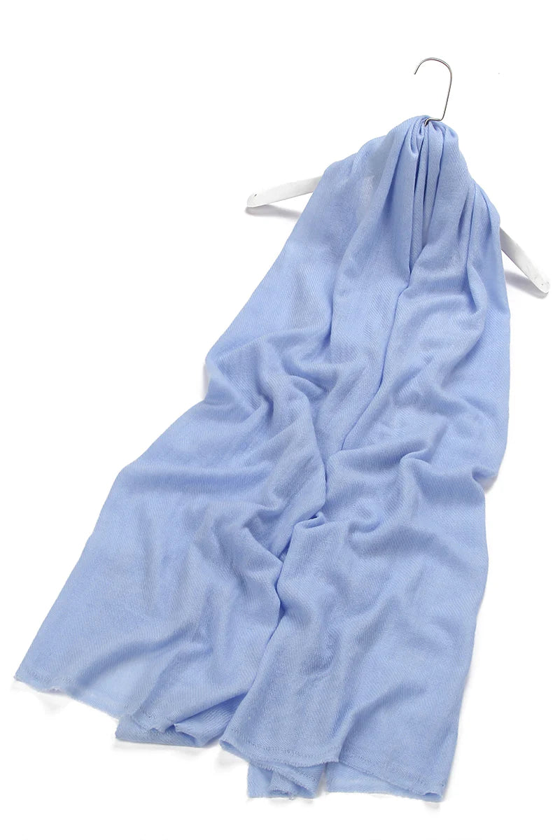 Plain Pure Cashmere Scarf - Sky Blue - Oxford Blue