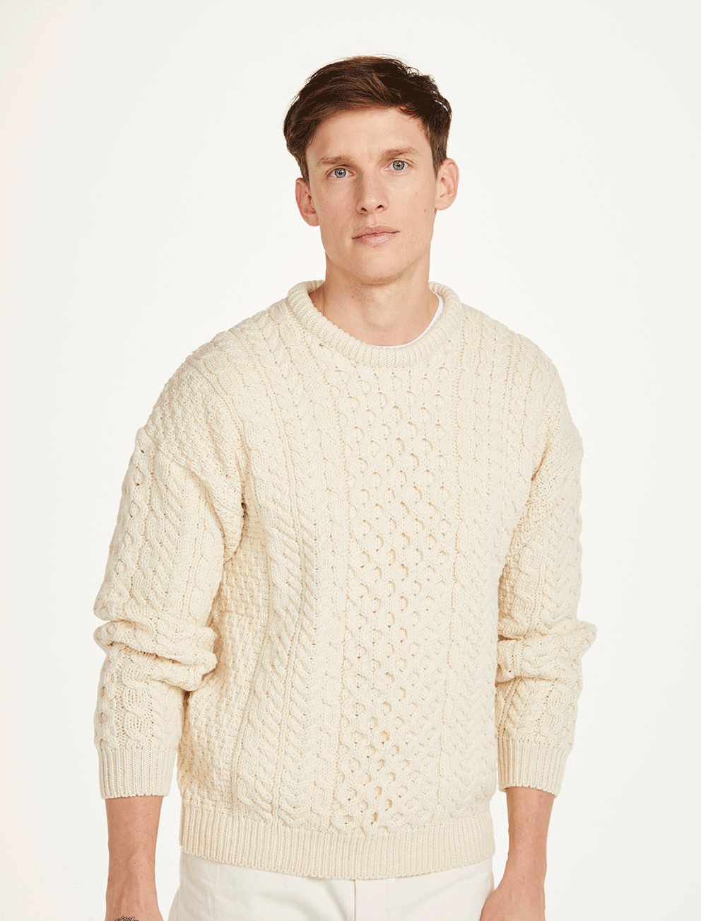 Traditional Unisex Aran Sweater - ECRU