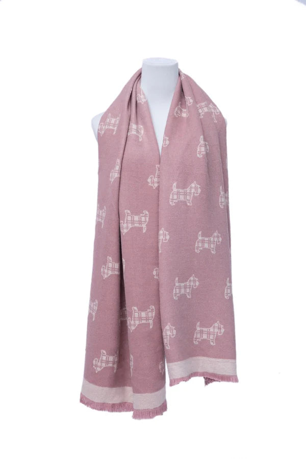 Supersoft Tartan Scotty Dog Scarf (Light Pink/Grey) - Oxford Blue