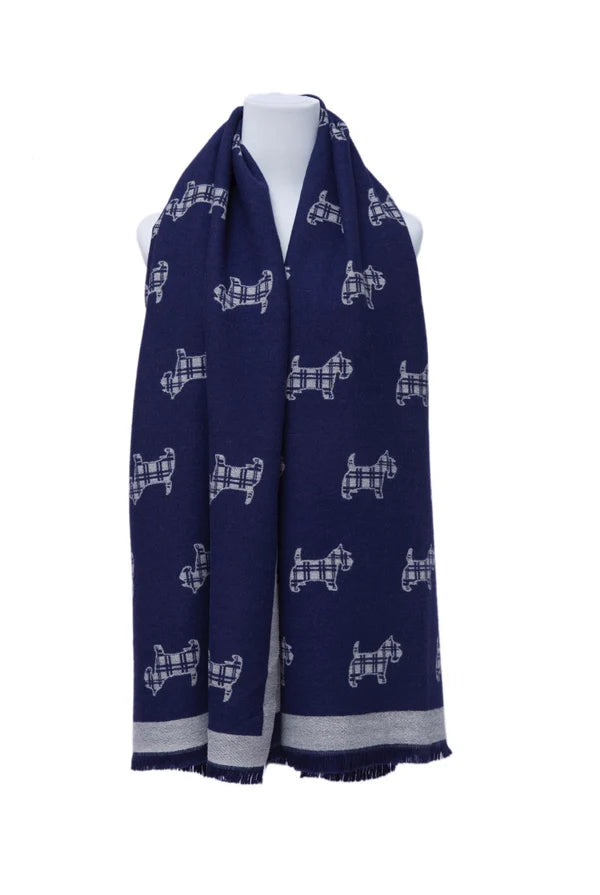 Supersoft Tartan Scotty Dog Scarf (Navy/Grey) - Oxford Blue