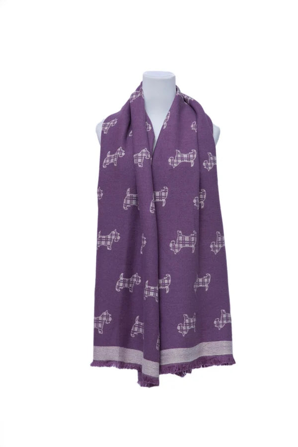 Supersoft Tartan Scotty Dog Scarf (Purple/Grey) - Oxford Blue