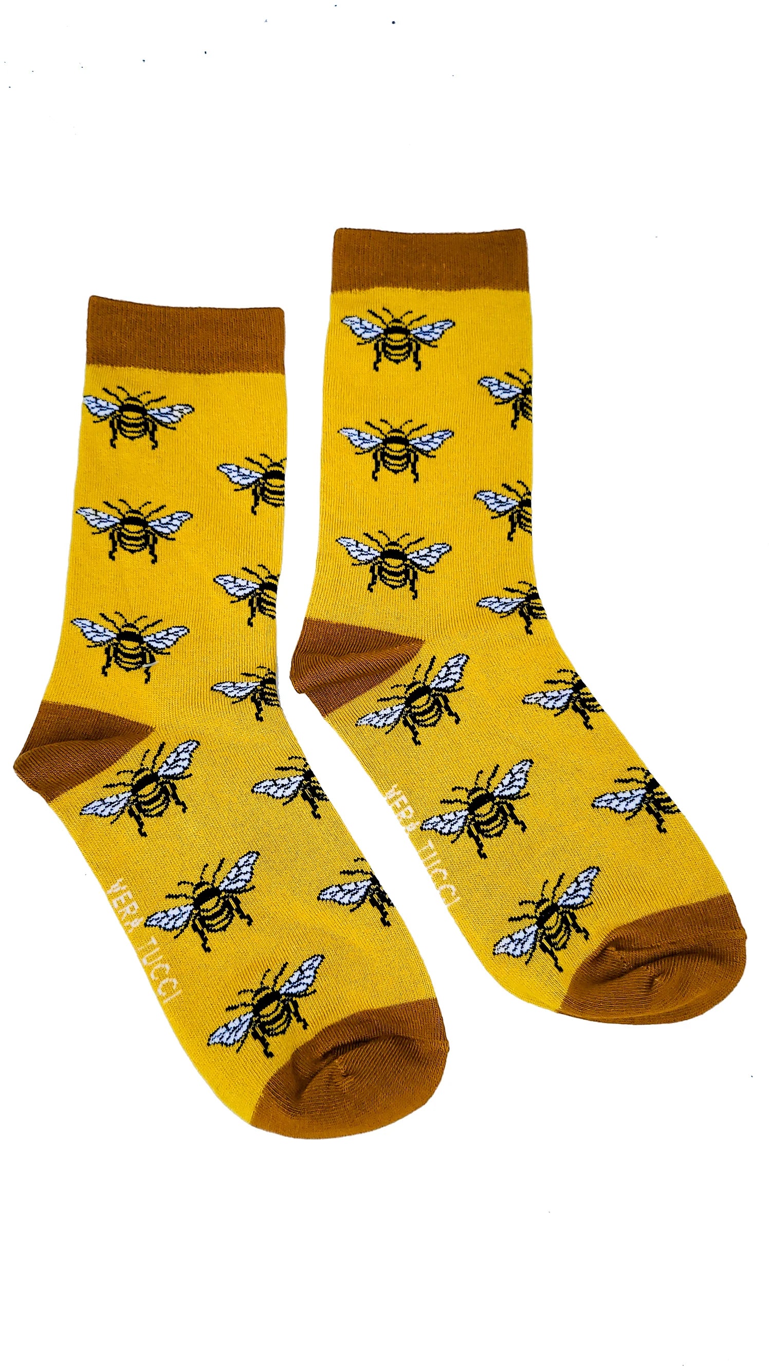 Womens Socks Big Bees - Mustard - Oxford Blue