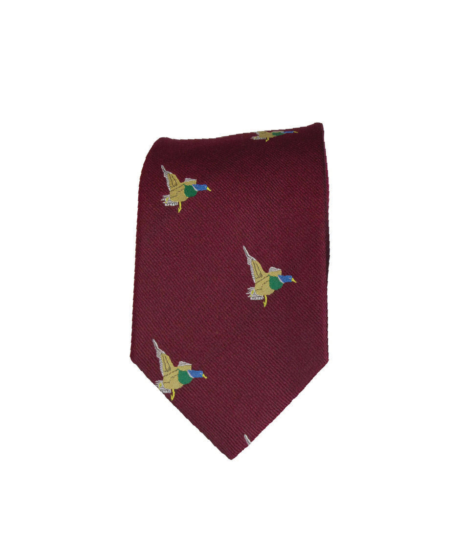 GT10 - 100% Silk Woven Tie / Duck - WINE - Oxford Blue