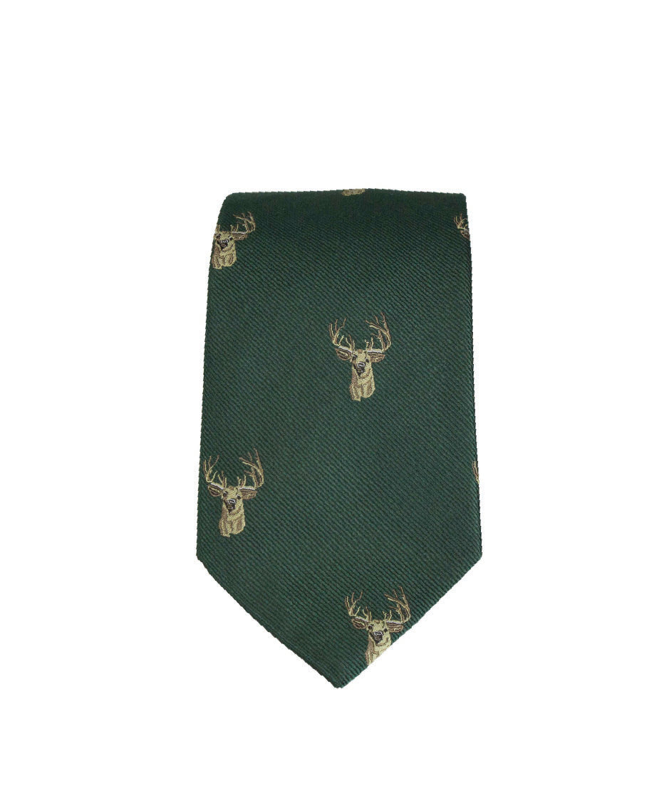 GT11 - 100% Silk Woven Tie - Stag - GREEN - Oxford Blue