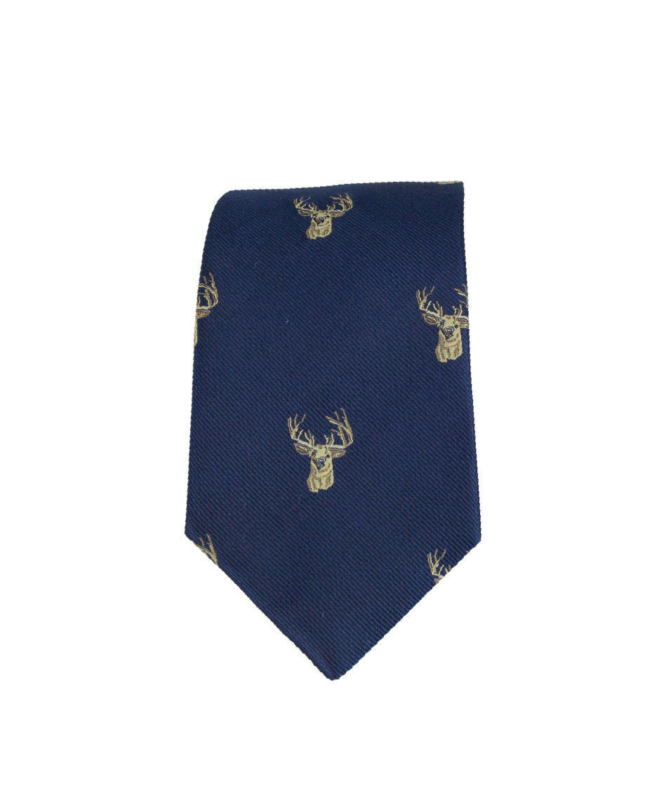 GT11 - 100% Silk Woven Tie - Stag - NAVY - Oxford Blue