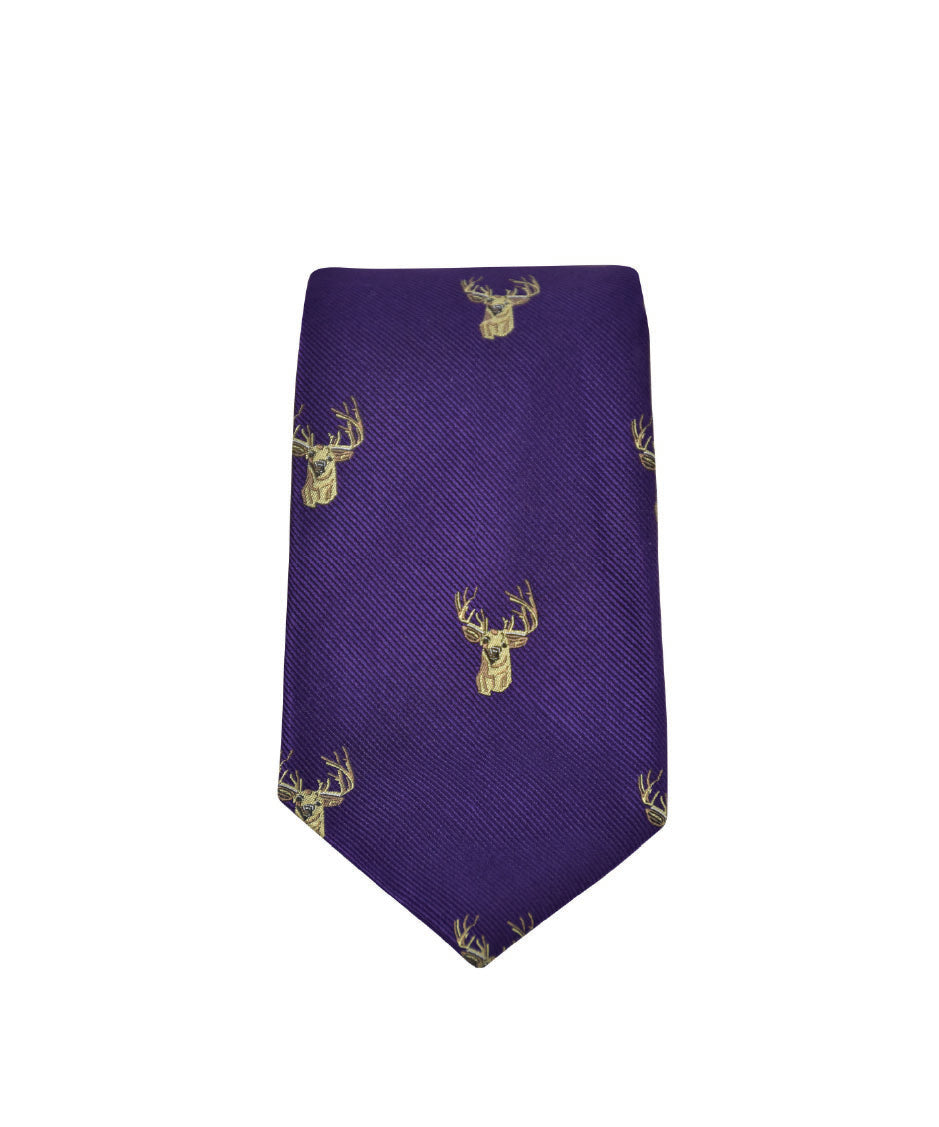 GT11 - 100% Silk Woven Tie - Stag - PURPLE - Oxford Blue