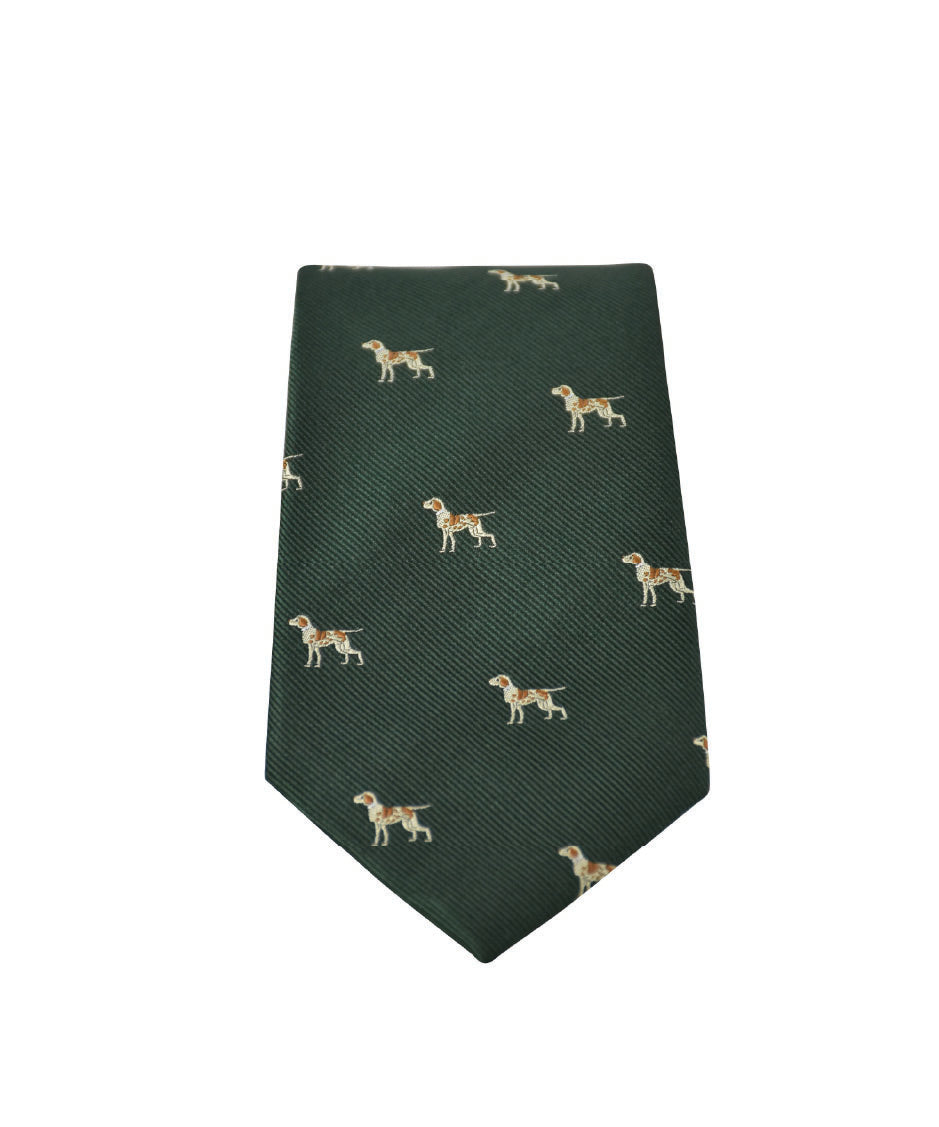 GT12 - 100% Silk Woven Tie / Dog - GREEN - Oxford Blue