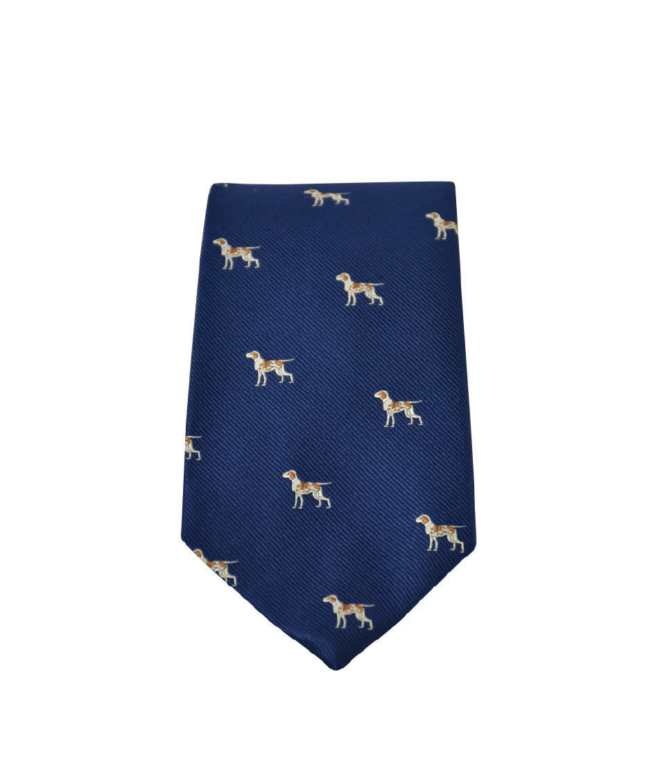 GT12 - 100% Silk Woven Tie / Dog - NAVY - Oxford Blue