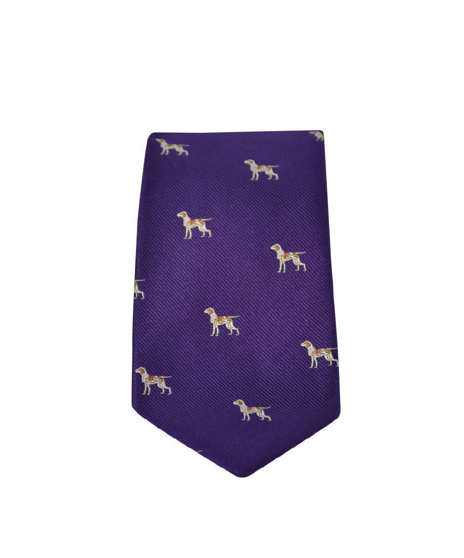 GT12 - 100% Silk Woven Tie / Dog - PURPLE - Oxford Blue