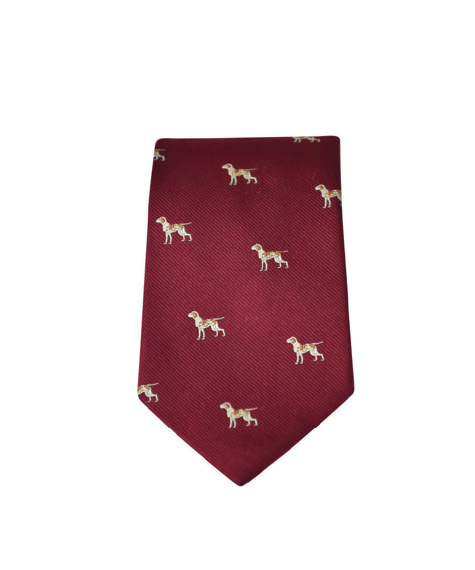 GT12 - 100% Silk Woven Tie / Dog - WINE - Oxford Blue