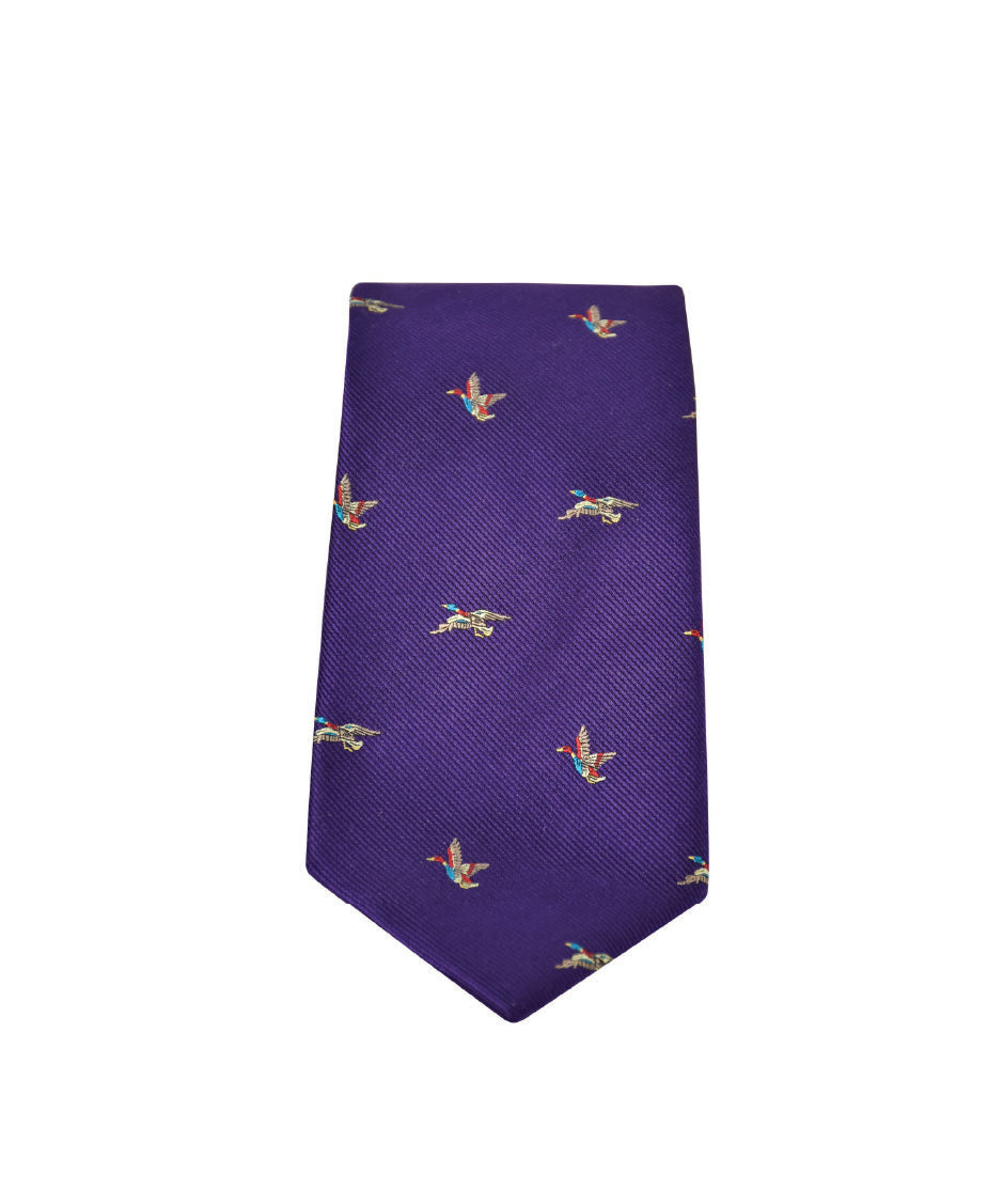 GT8 - 100% Silk Woven Tie - (2 Ducks) - PURPLE - Oxford Blue