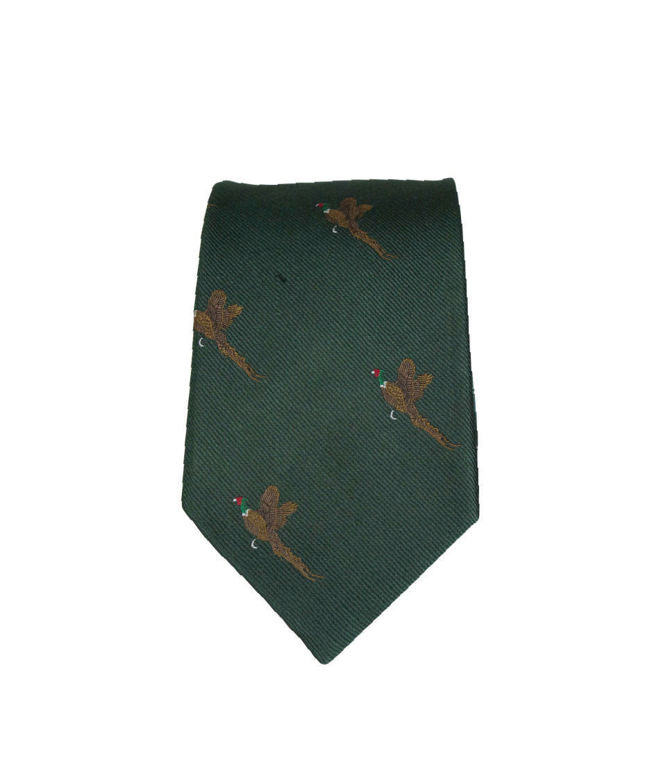 GT9 - 100% Silk Woven Tie - Pheasant - GREEN - Oxford Blue