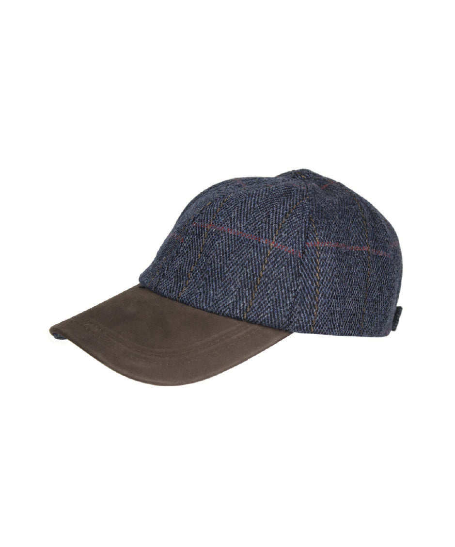 HW59 - Leather Peak Tweed Baseball Cap - NAVY - Oxford Blue
