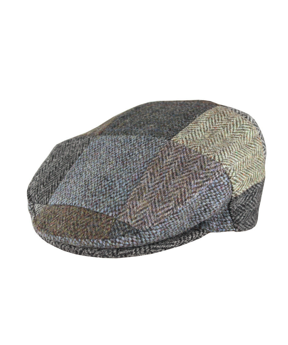 HW92 - Harris Tweed Patchwork Flat Cap - Oxford Blue