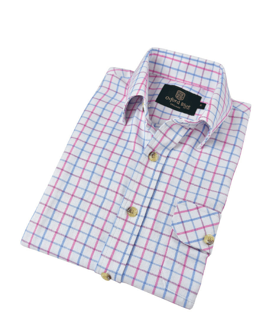 KSH09 - Kids Full Sleeve Perry Check Shirt - BLUE/PINK - Oxford Blue