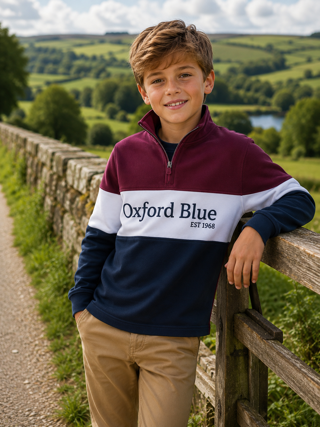 KSS01 - Childrens Unisex Girvan Sweatshirt - Plum/White/Navy - Oxford Blue