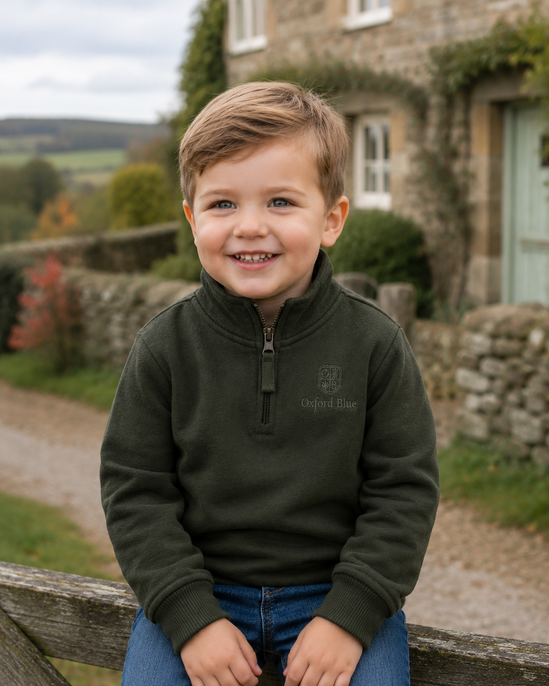 KSS03 - Childrens Unisex Ayr Sweatshirt - KHAKI - Oxford Blue