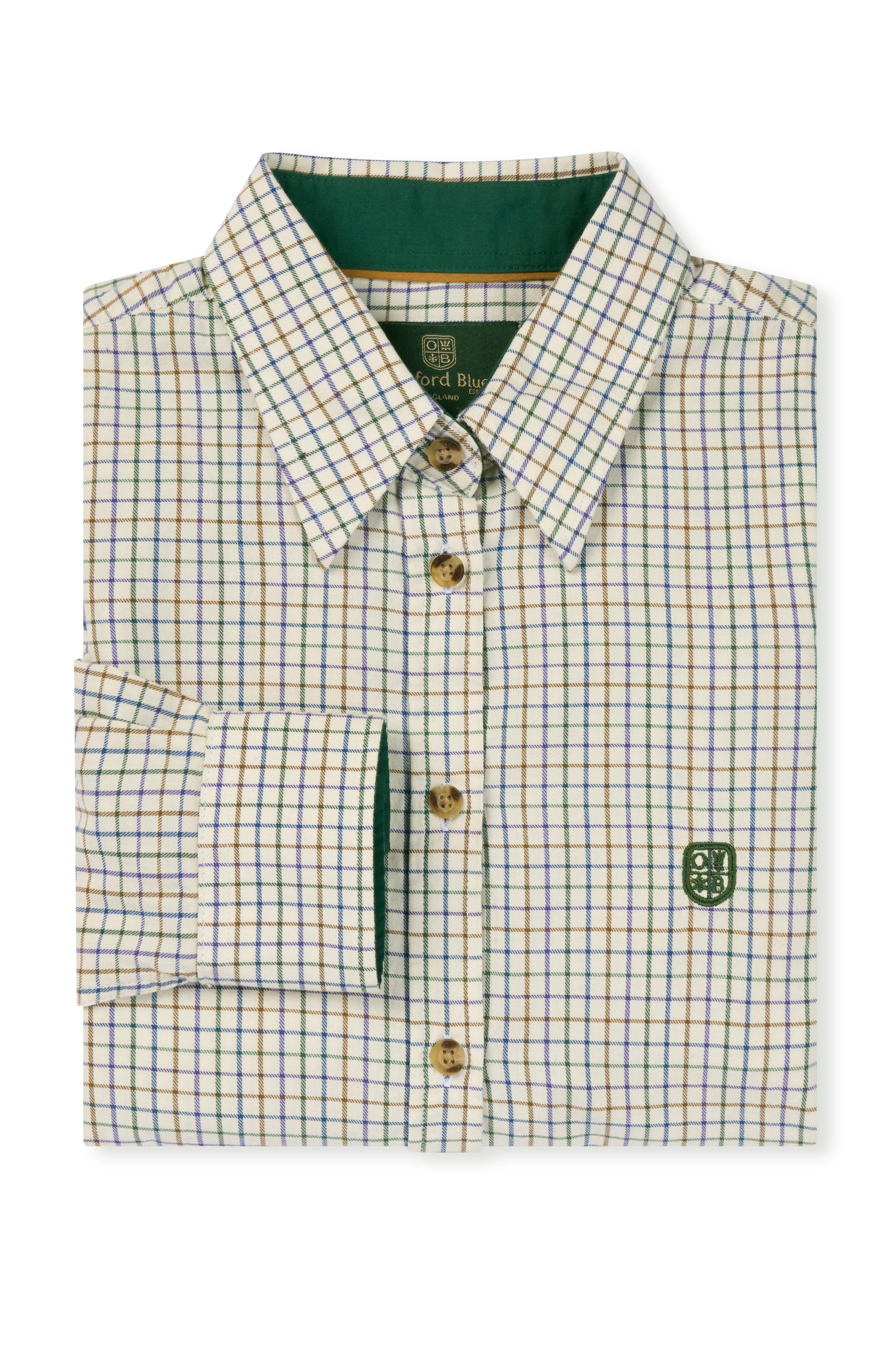 LCS201 - Ladies London Tattersall Shirt - GREEN - Oxford Blue