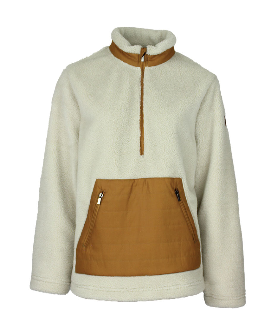 LF001 - Ladie's 1/2 Zip Sherpa Fleec - TAN - Oxford Blue