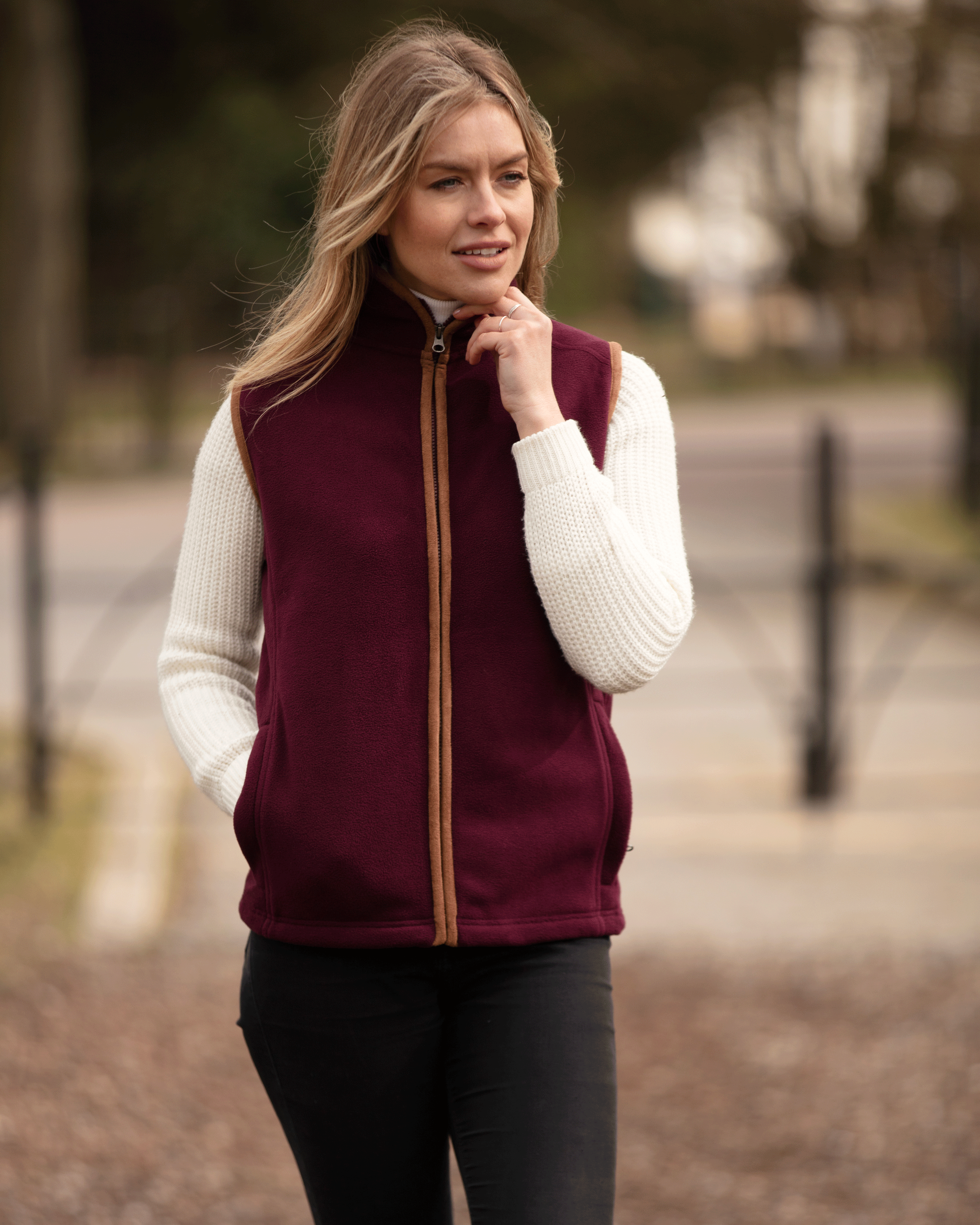 LF201 - Ladie's Fleece Gilet - PLUM - Oxford Blue