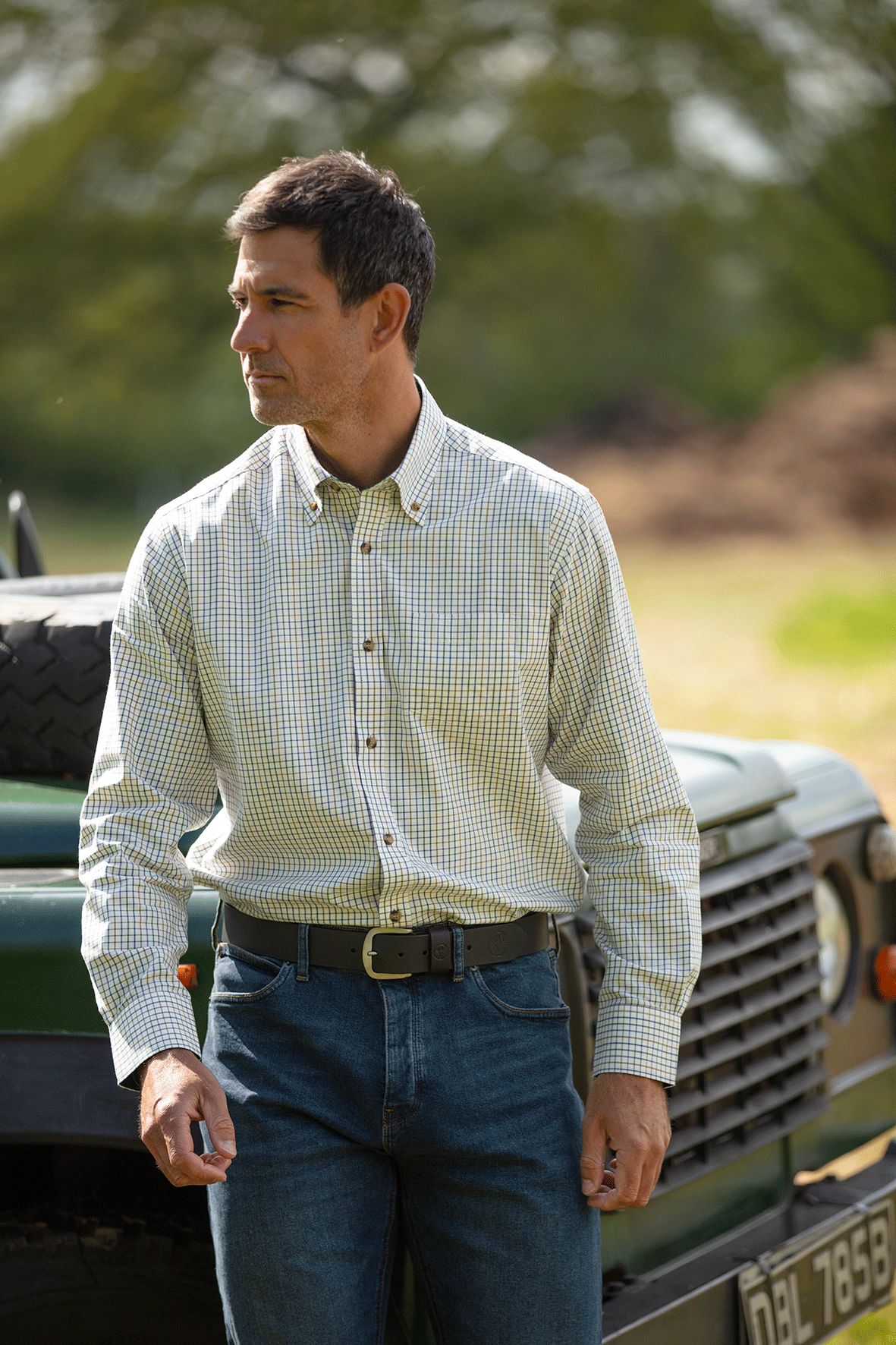 MCS201 - New Men's London Tattersall Shirt - GREEN - Oxford Blue