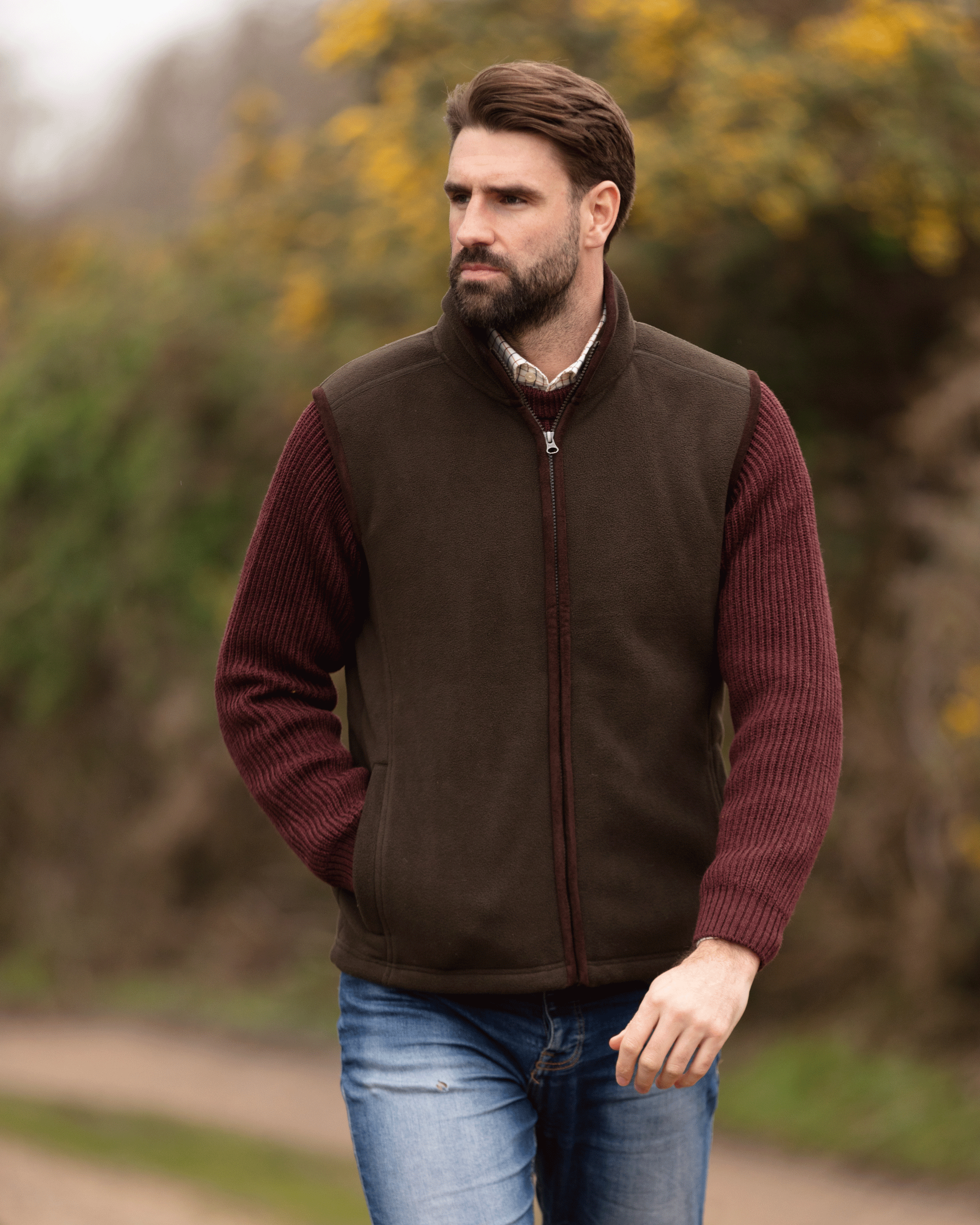 MF102 - Men's Fleece Gilet - KHAKI - Oxford Blue