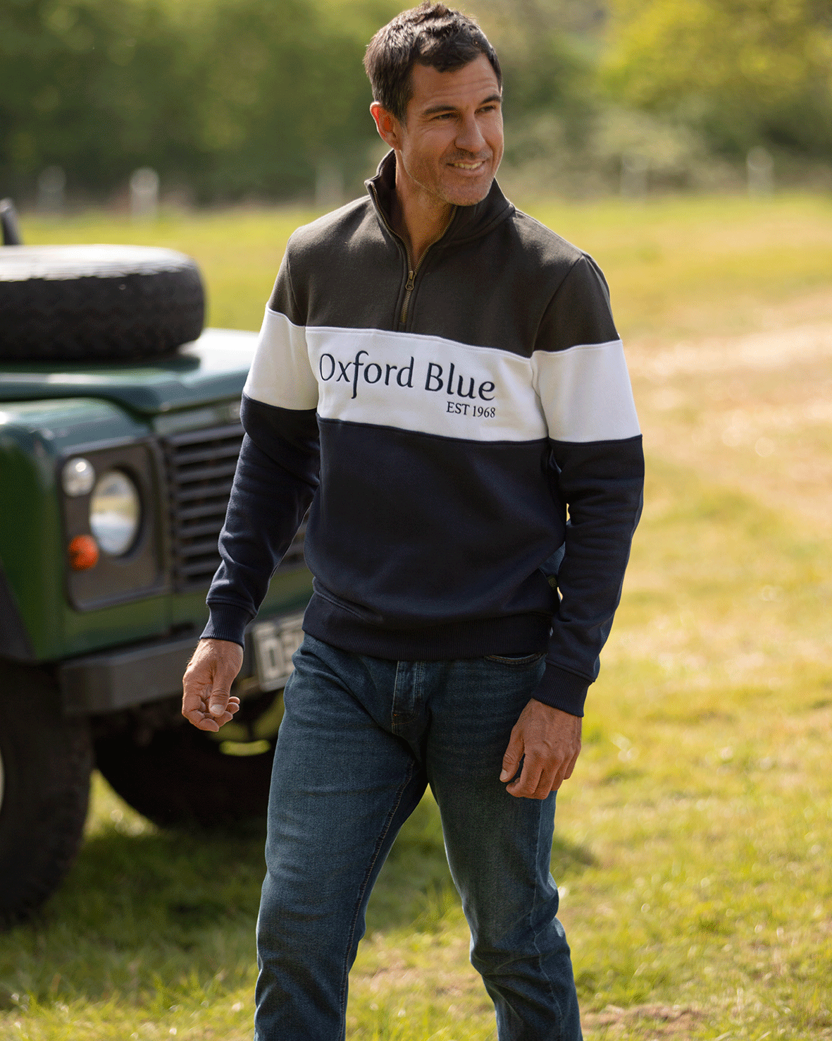 MSS01 - Mens Girvan Sweatshirt - Khaki/White/Navy - Oxford Blue