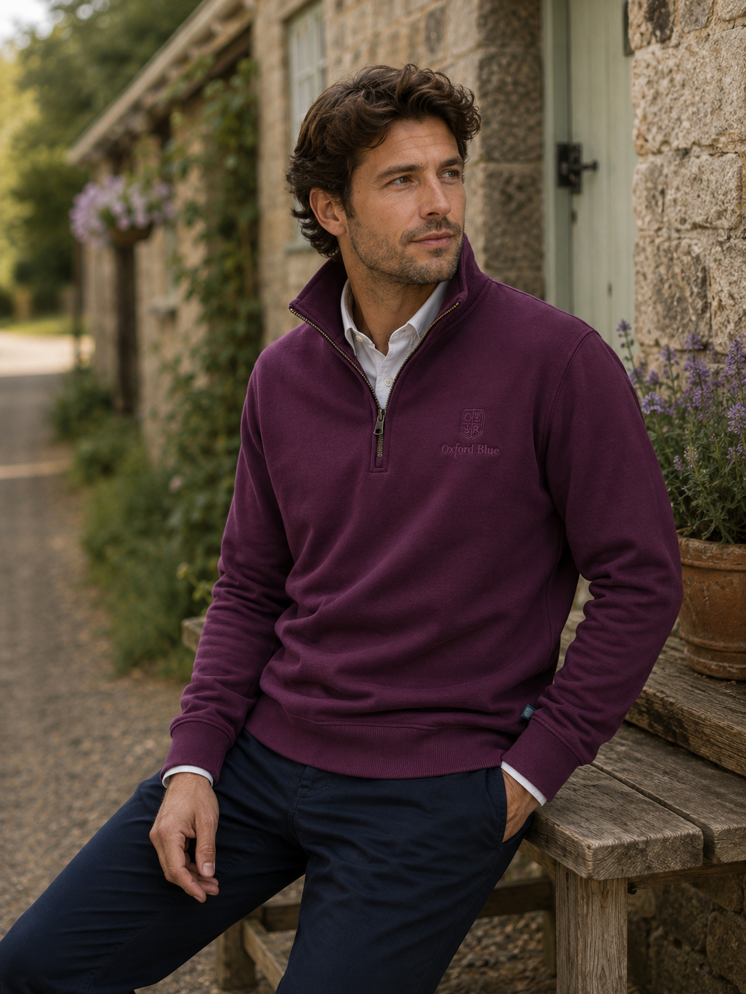 MSS05 - Mens Ayr Sweatshirt - Plum - Oxford Blue