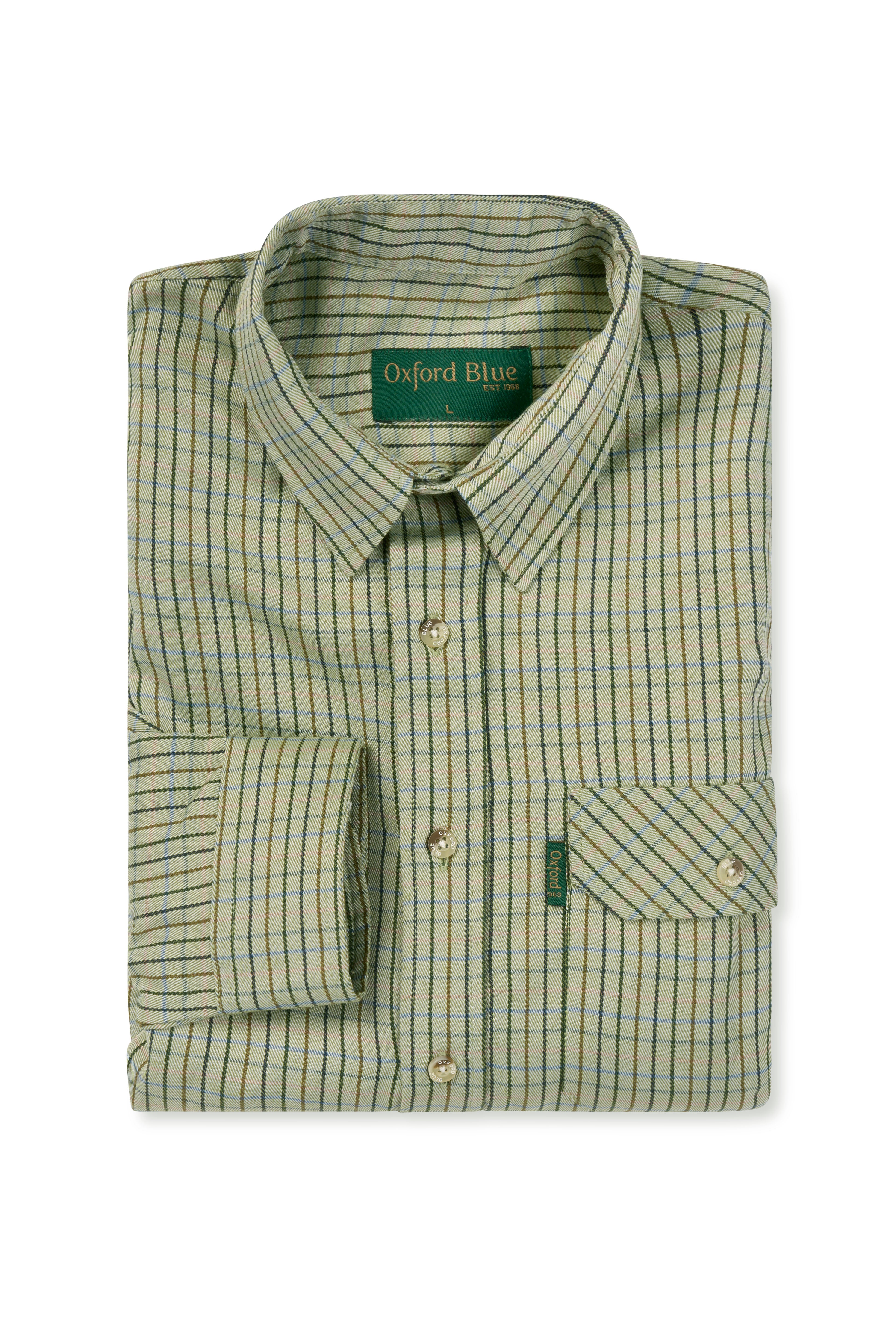 SH27 - Men's York Country Check Shirt - GREEN - Oxford Blue