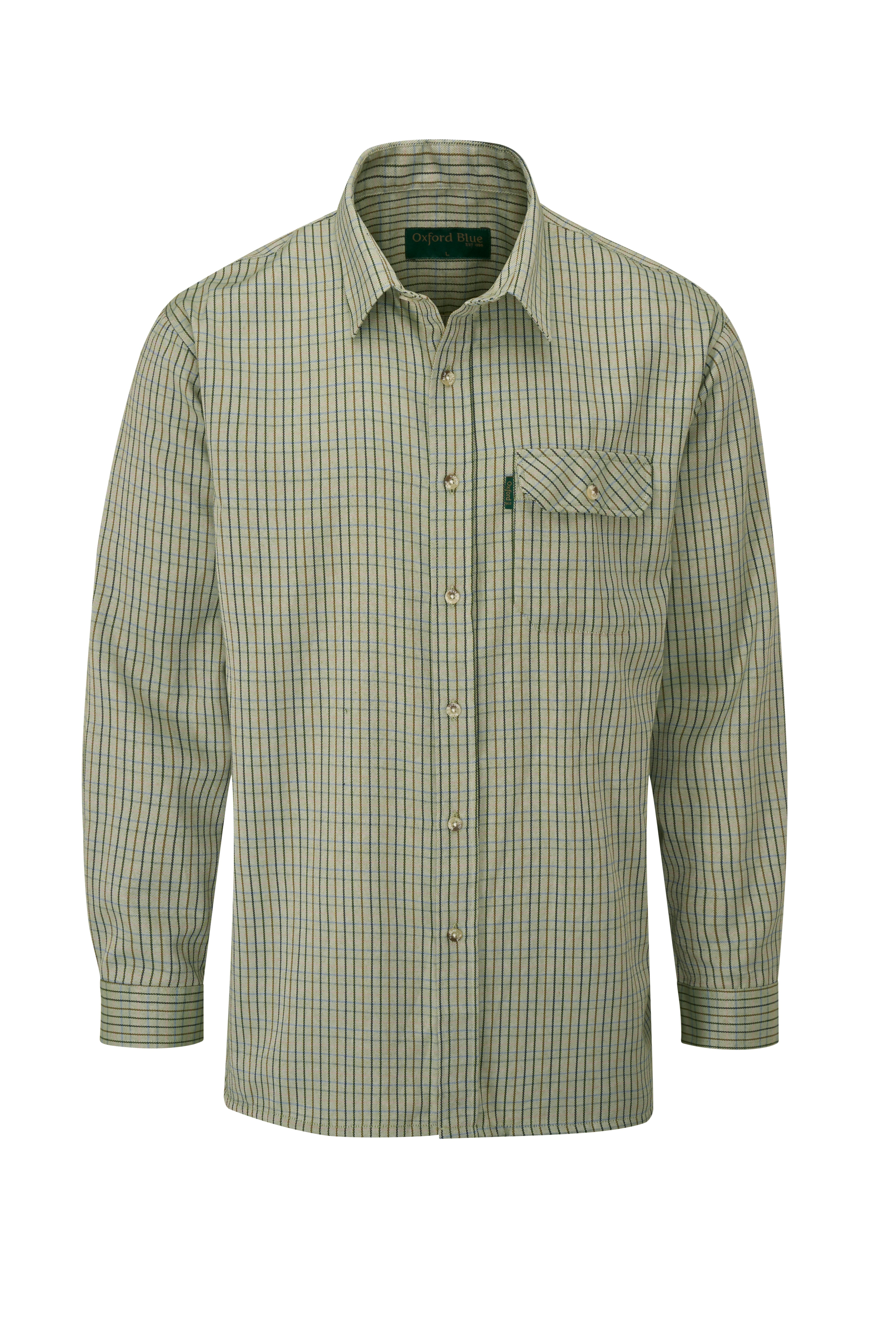 SH27 - Men's York Country Check Shirt - GREEN - Oxford Blue