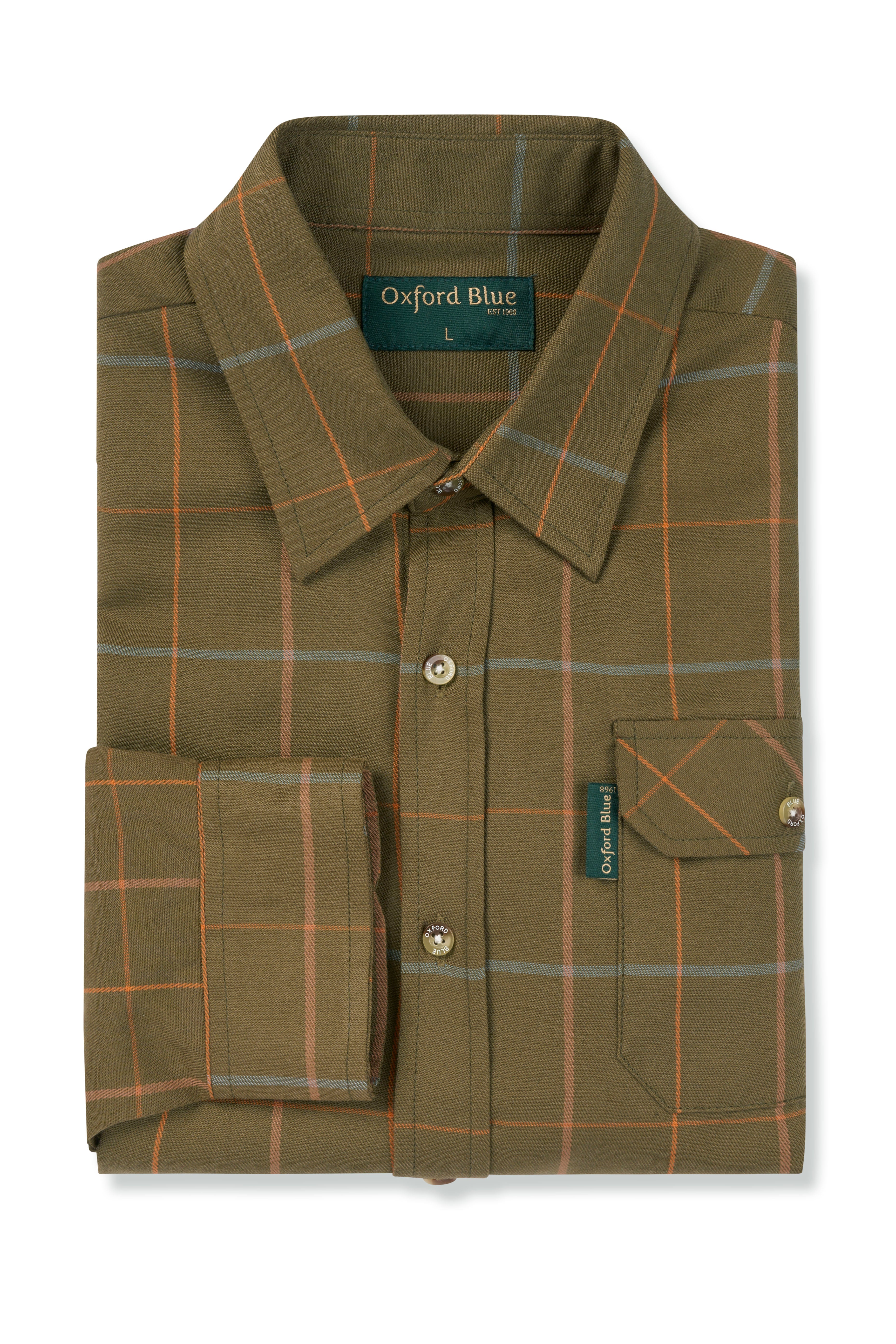 SH28 - Men's Norfolk Tweed Check Shirt - OLIVE - Oxford Blue