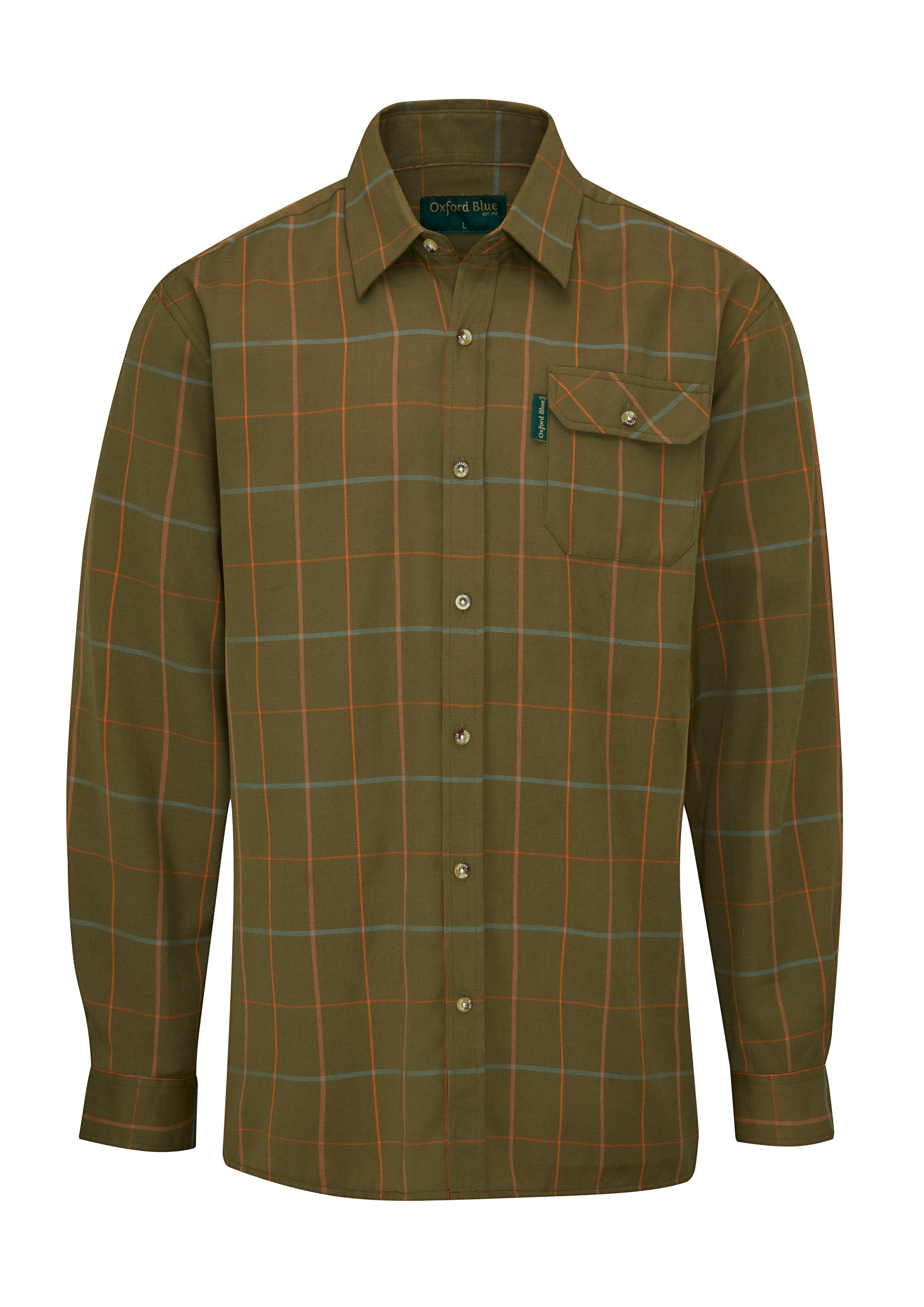 SH28 - Men's Norfolk Tweed Check Shirt - OLIVE - Oxford Blue