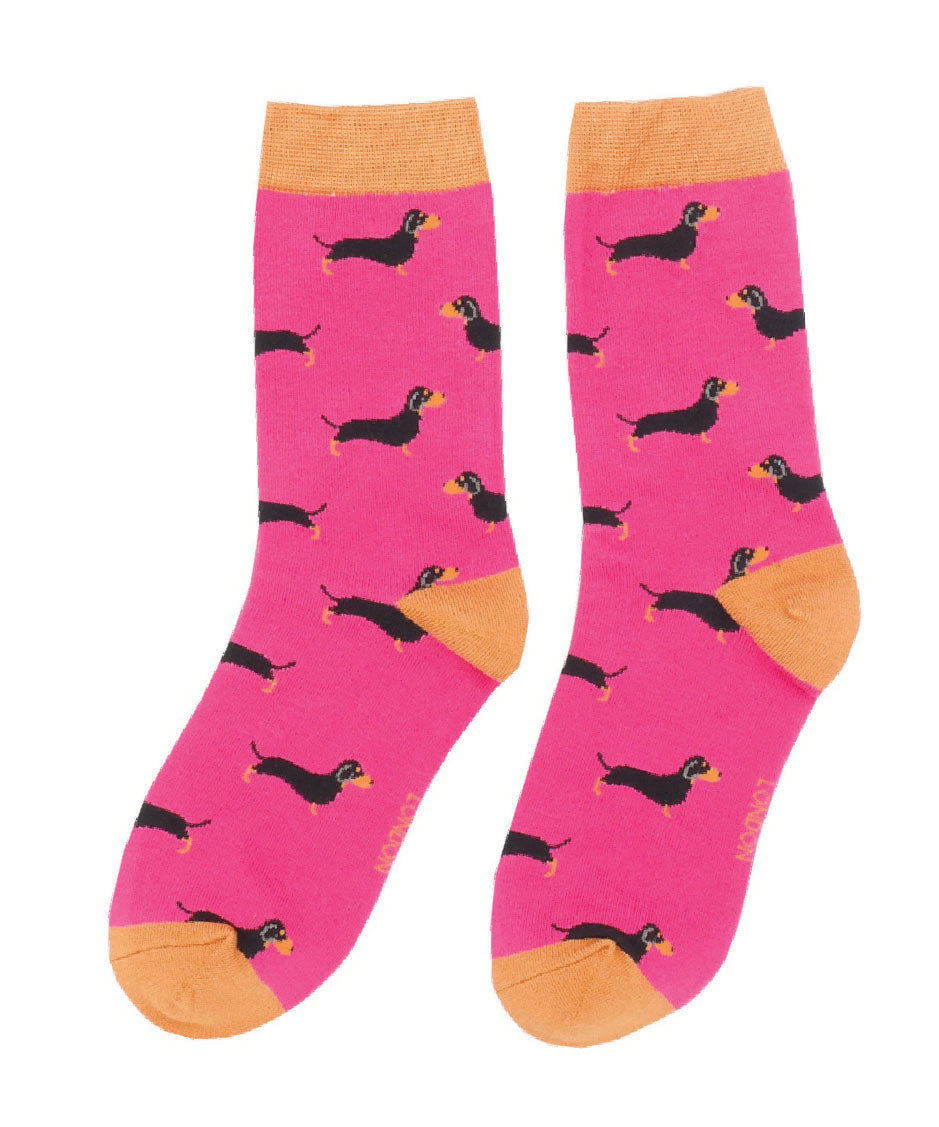 Ladies Little Sausage Dogs - Hot Pink - Oxford Blue