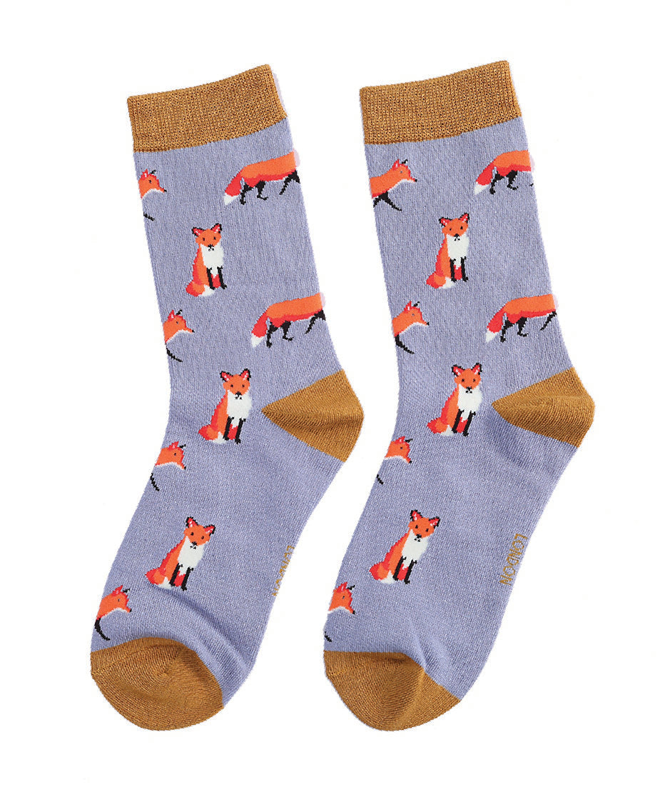 Womens Foxes Socks - Powder Blue - Oxford Blue