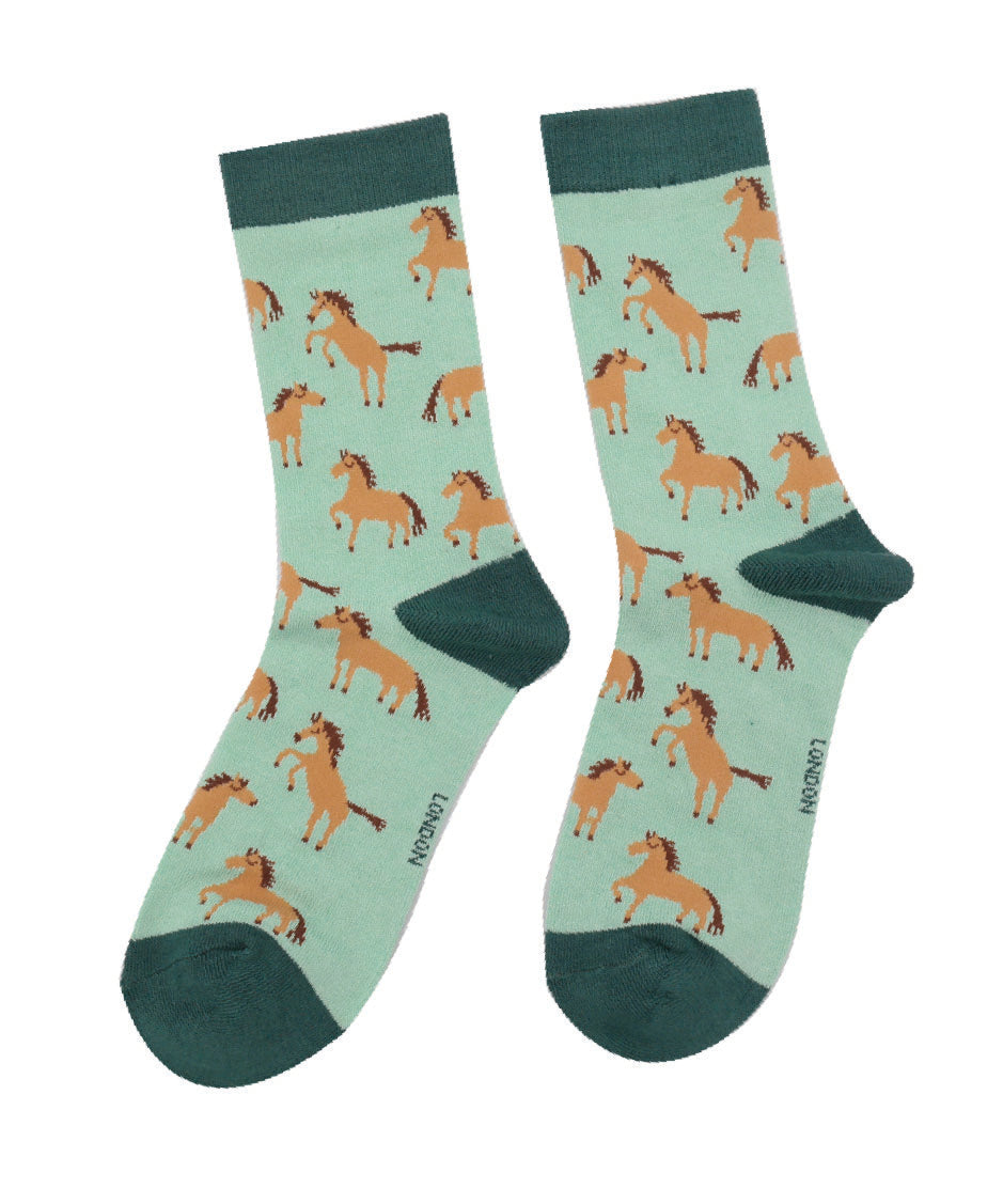 Ladies Wild Horses - Mint - Oxford Blue