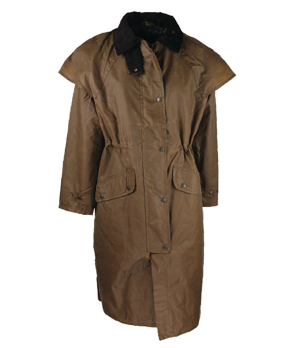 W07 - Women's Long Deluxe Wax Cape - SANDSTONE - Oxford Blue