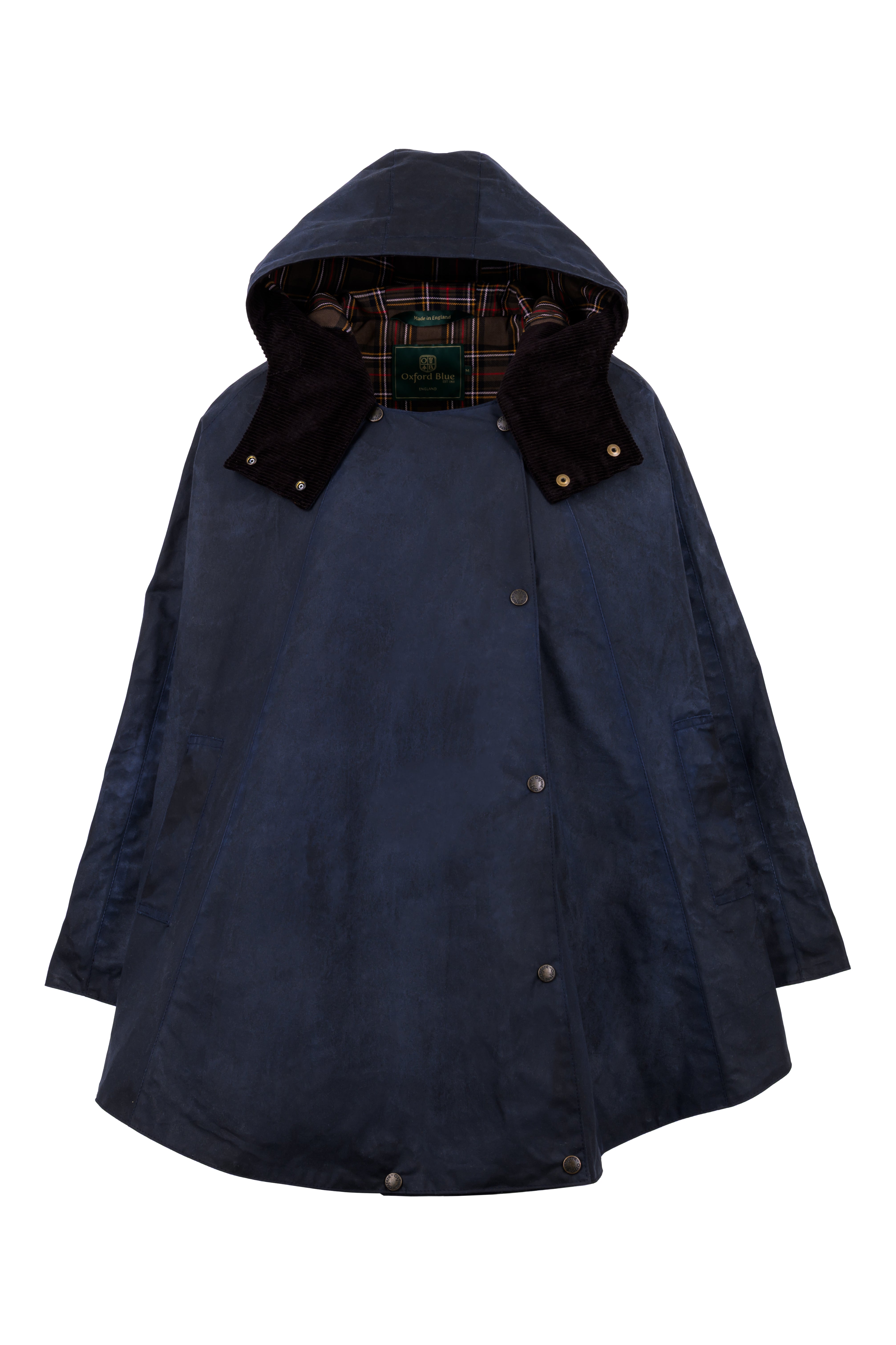 W16 - Ladies Dublin Waxed Hooded Cape - NAVY - Oxford Blue