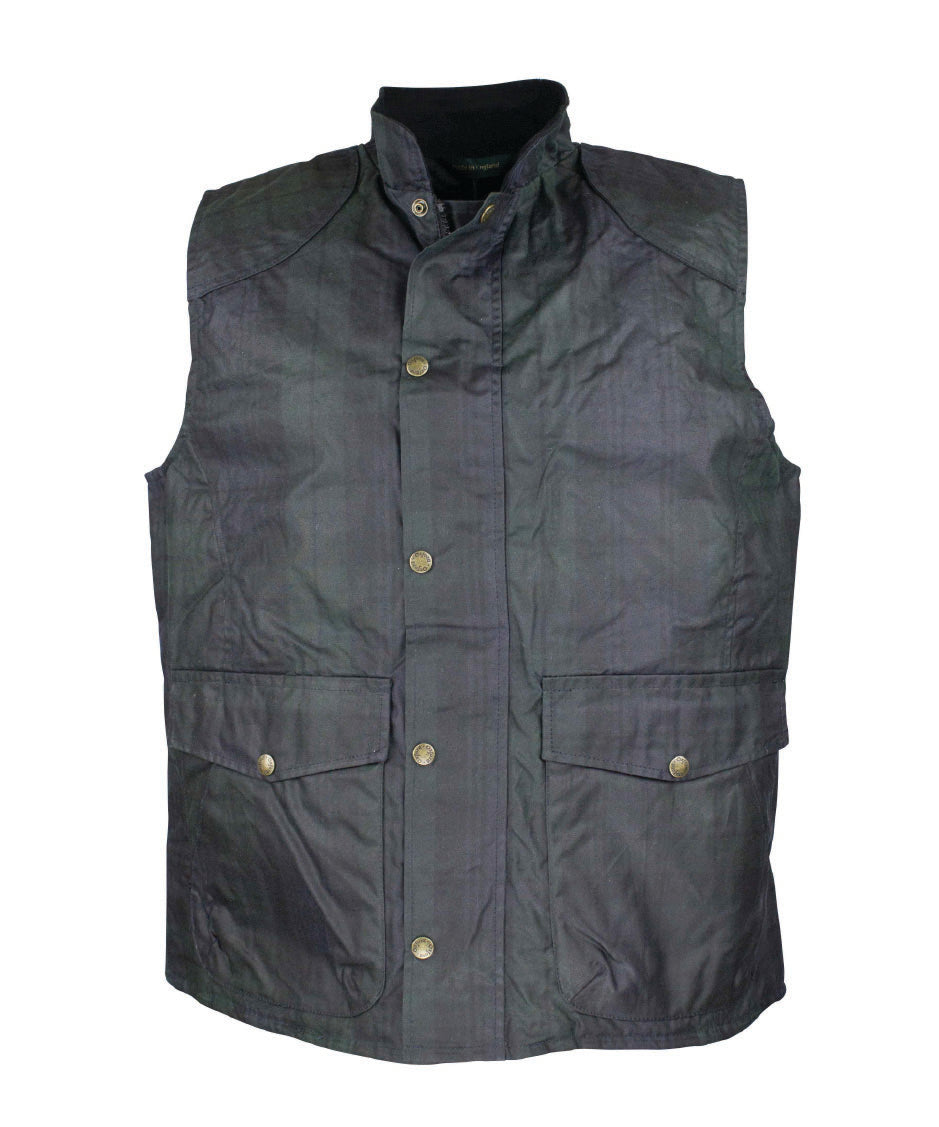 W175 - Men's Tartan Wax Chelsea Gilet - BLACKWATCH - Oxford Blue