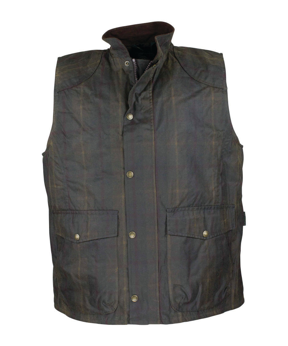 W175 - Men's Tartan Wax Chelsea Gilet - HONEY - Oxford Blue
