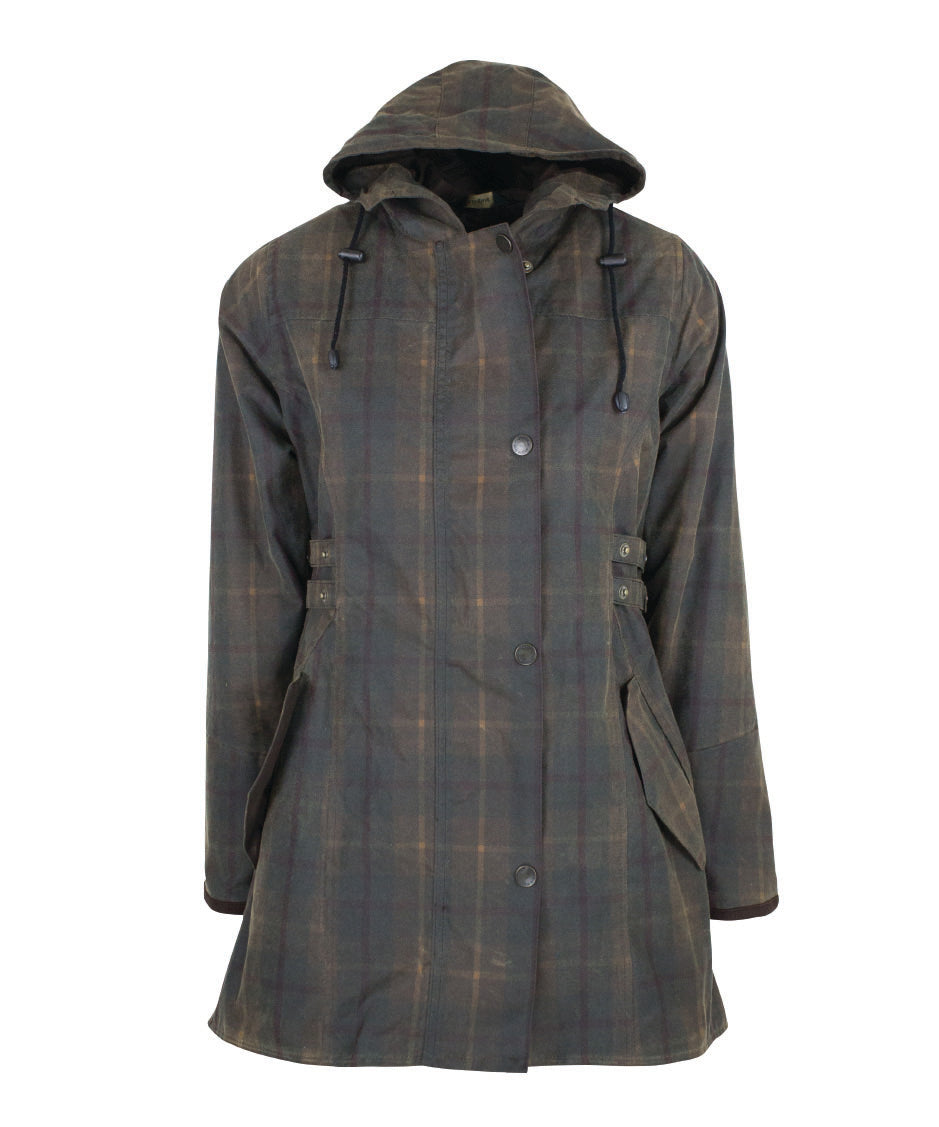 W315 - Women's Wax Tartan Hooded Katrina - HONEY - Oxford Blue