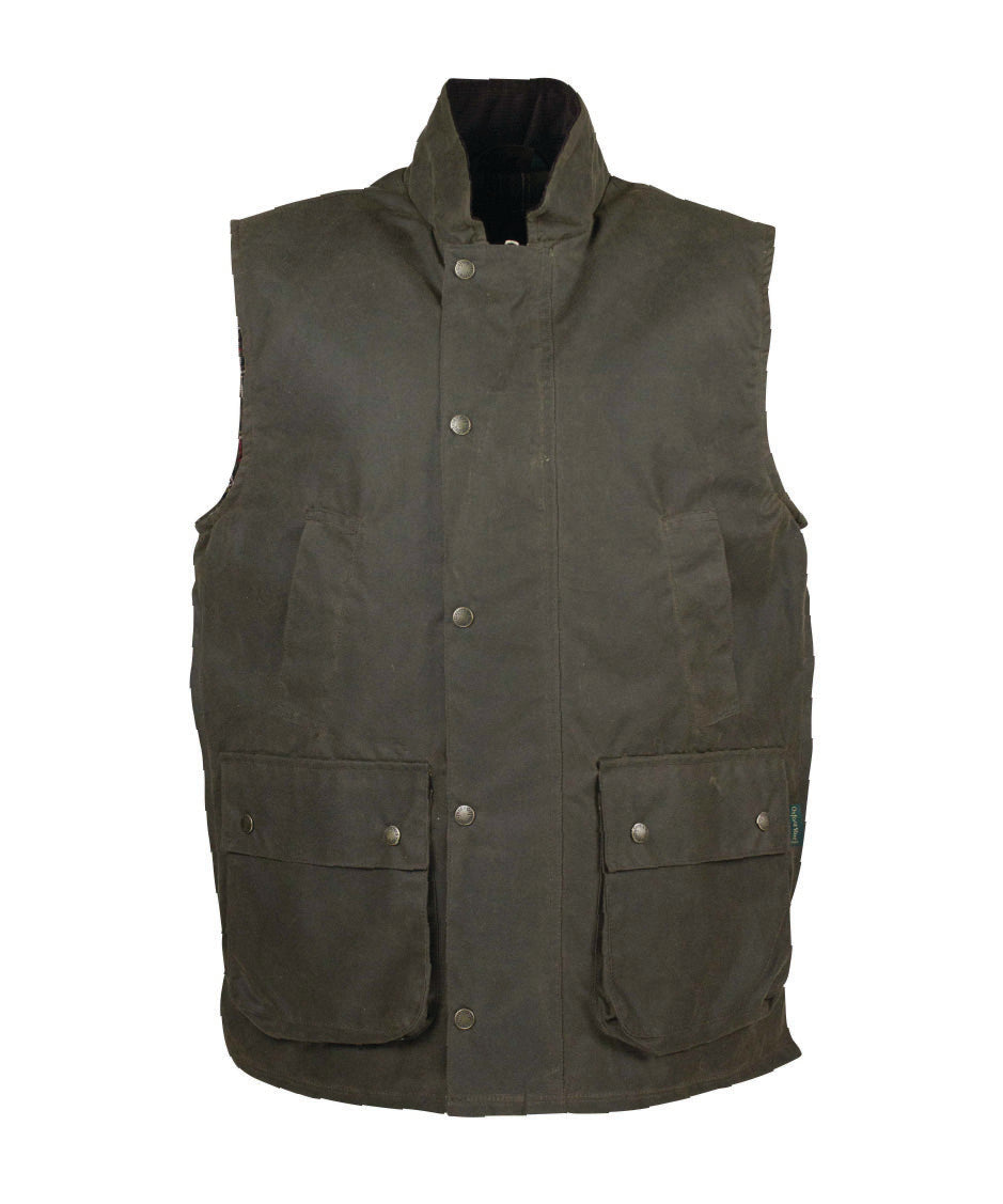 W62 - Men's Gamekeeper Wax Gilet - DARK OLIVE - Oxford Blue