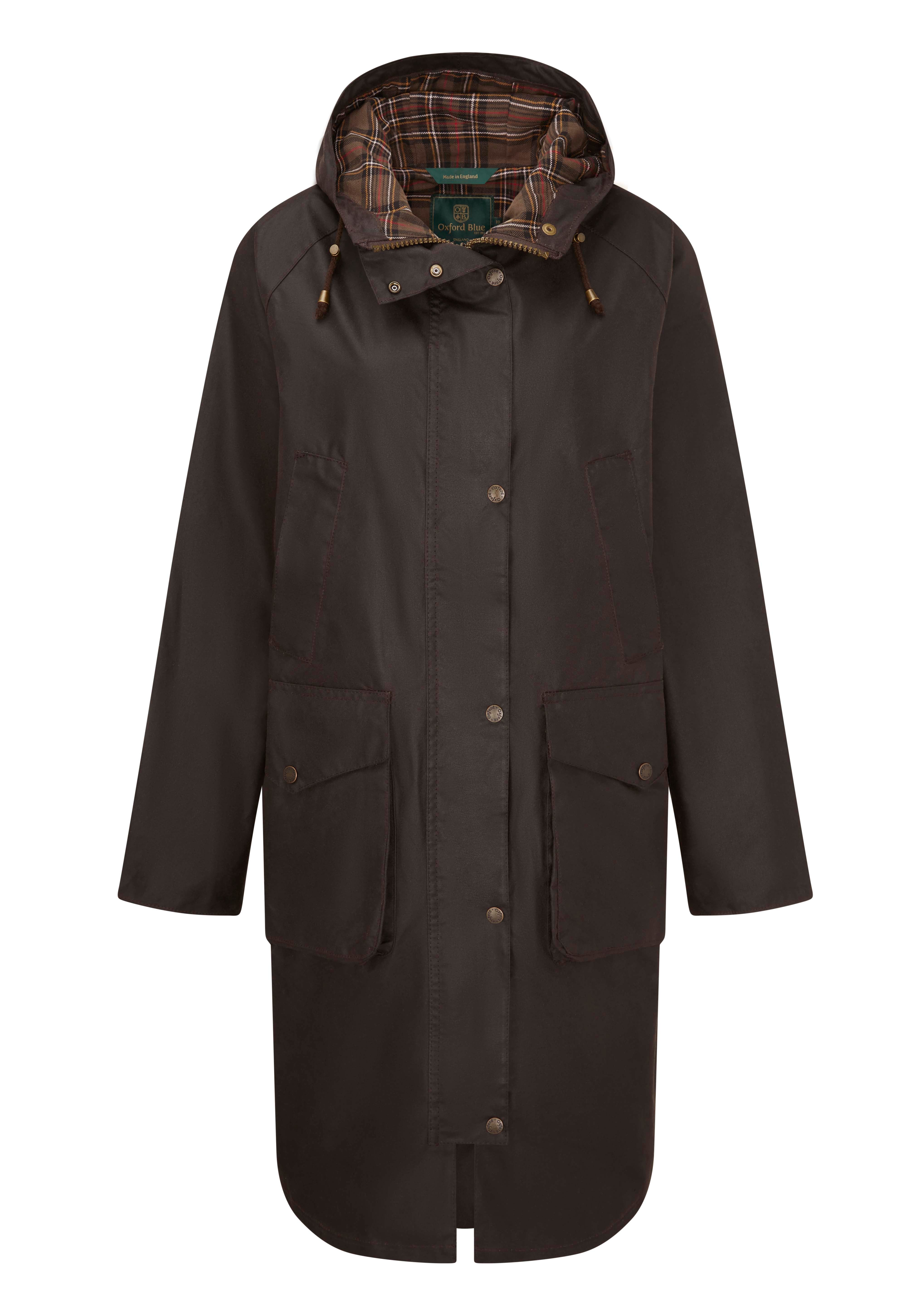 W96 - Women's Devon Wax Coat - BROWN - Oxford Blue