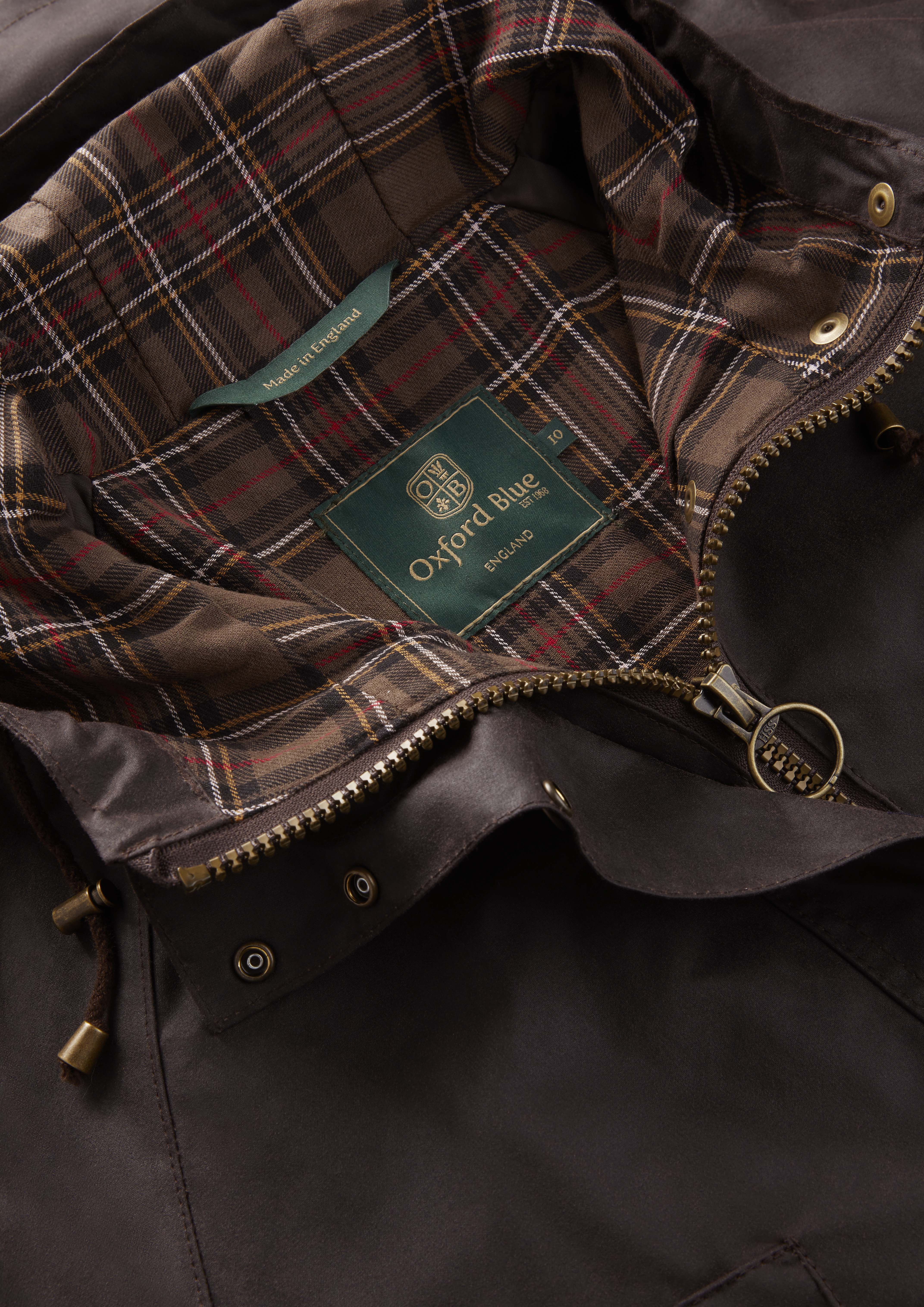 W96 - Women's Devon Wax Coat - BROWN - Oxford Blue