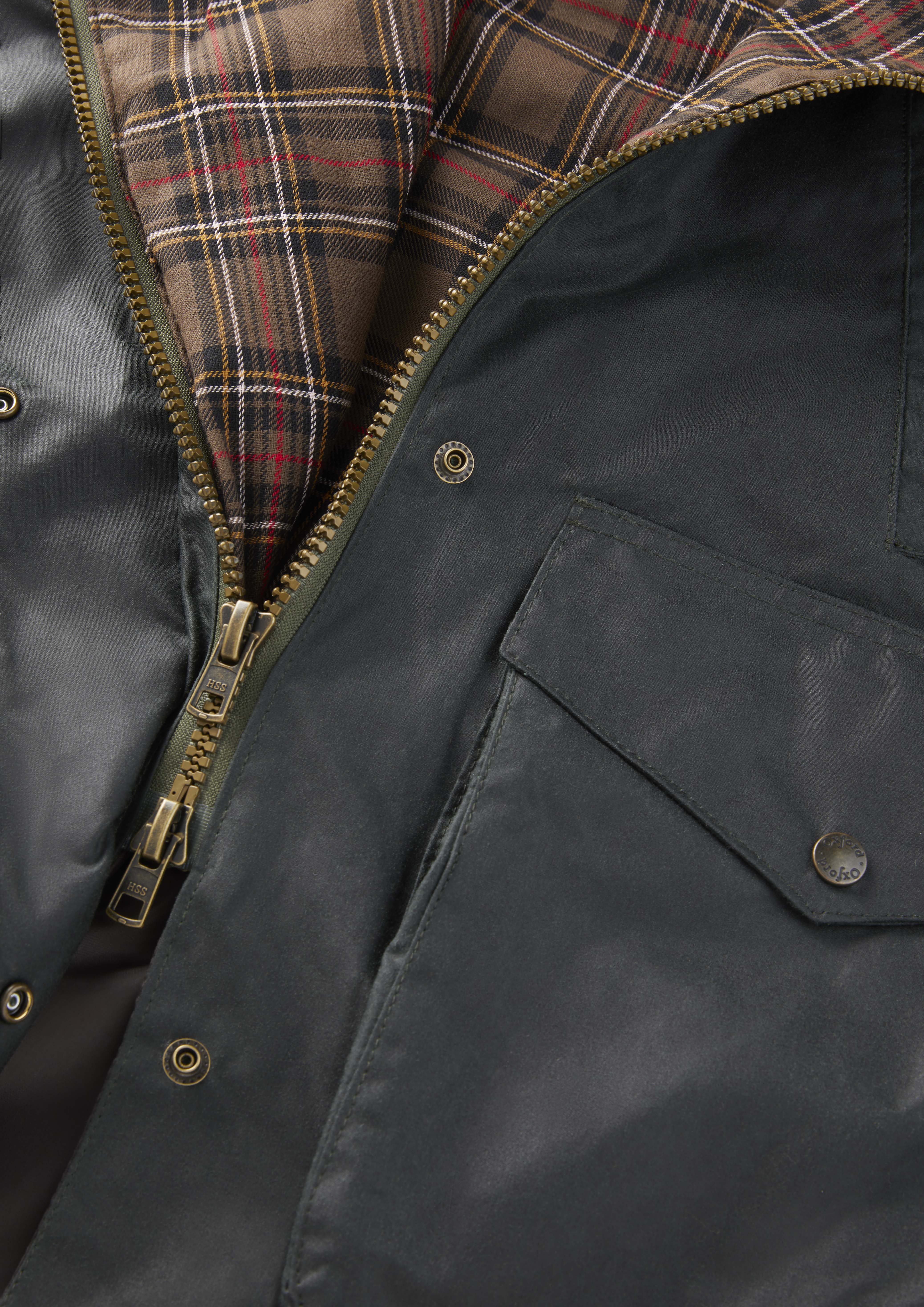 W96 - Women's Devon Wax Coat - GREEN - Oxford Blue