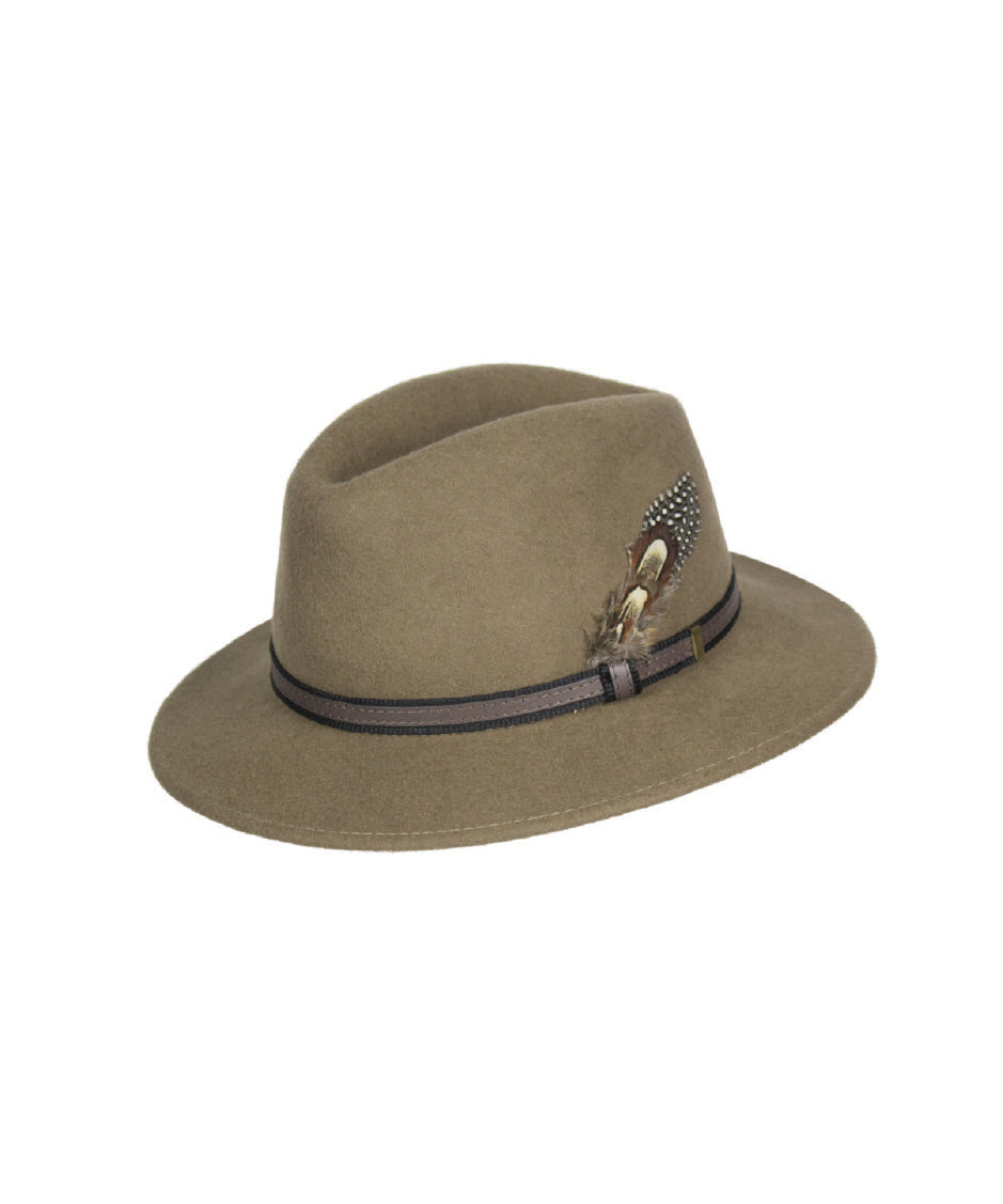 HW01 - Unisex Fedora Wool Hat - CAMEL - Oxford Blue