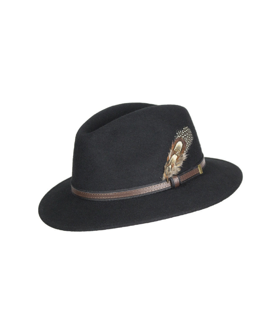 HW01 - Unisex Fedora Wool Hat - BLACK - Oxford Blue
