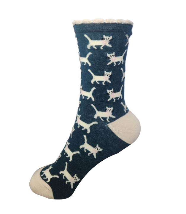 Universal Strecth Socks - Cats - Teal - Oxford Blue