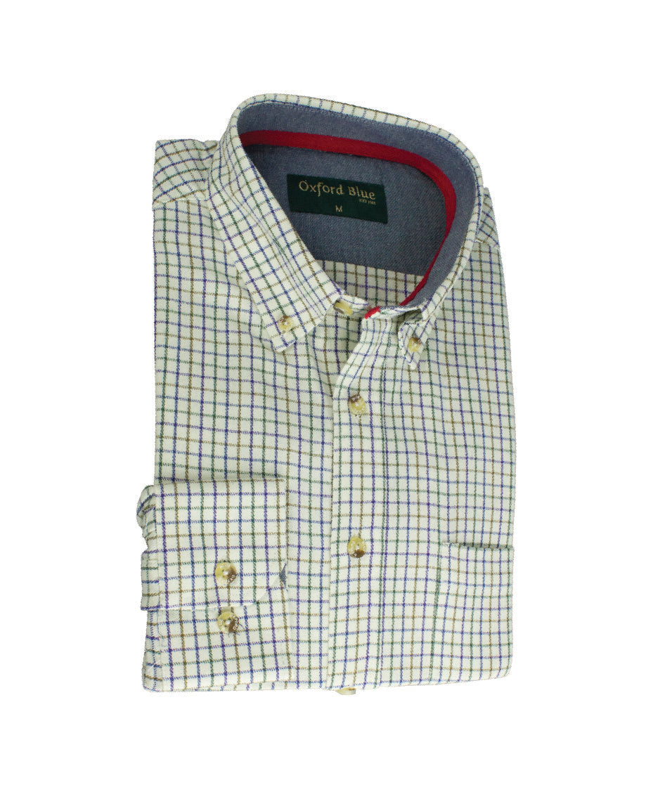 MCS901 - Men's London Tattersall Shirt - Green Check - Oxford Blue