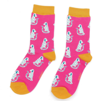 Women's Sitting Dogs Socks - Hot Pink - Oxford Blue