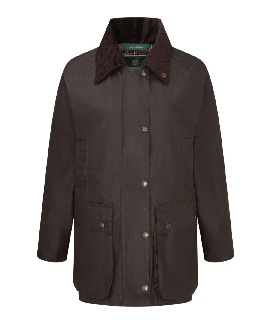 W24 - Women's Countrygirl Wax Jacket - BROWN - Oxford Blue